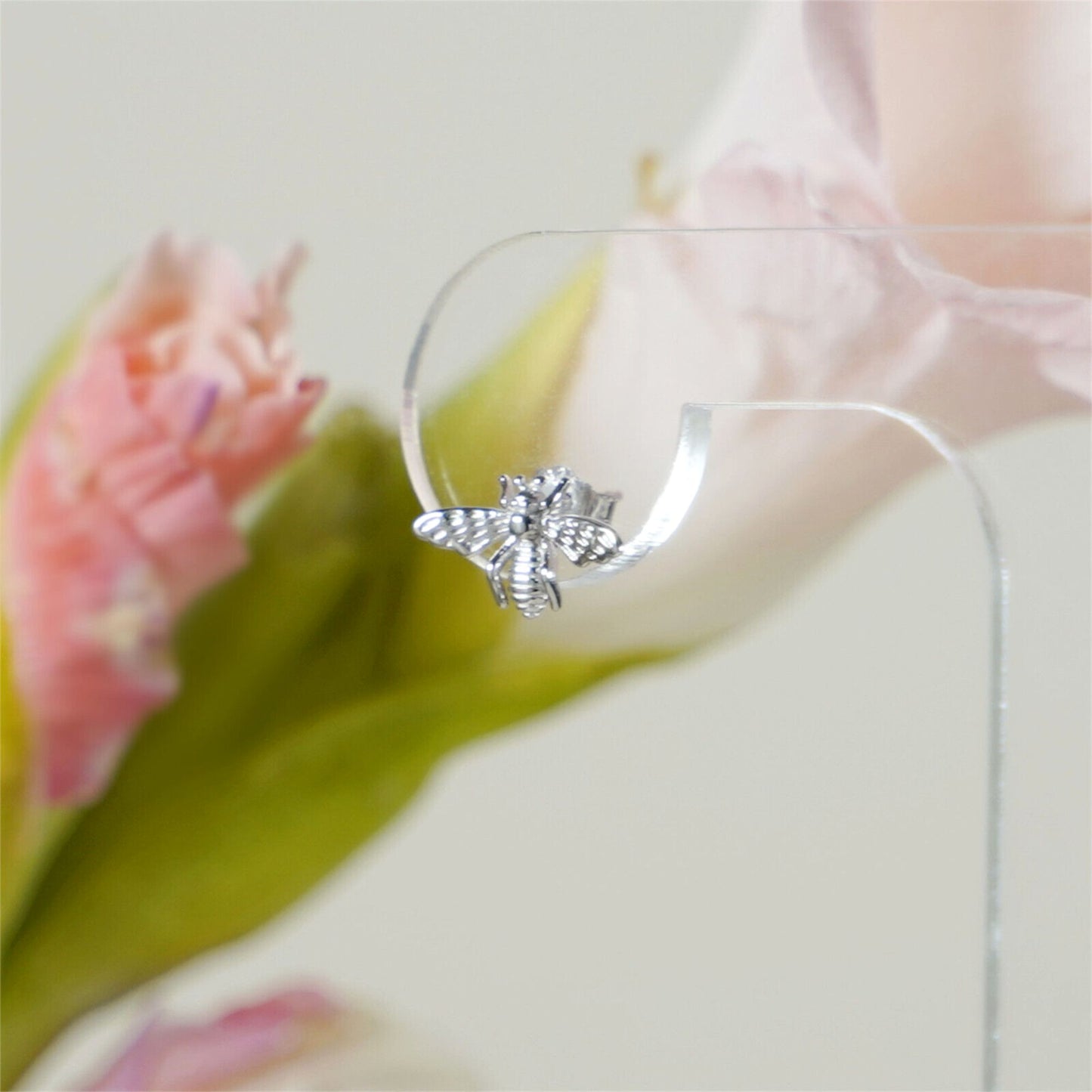 Rhodium on Sterling Silver Mini Honey Bee Stud Earrings - sugarkittenlondon