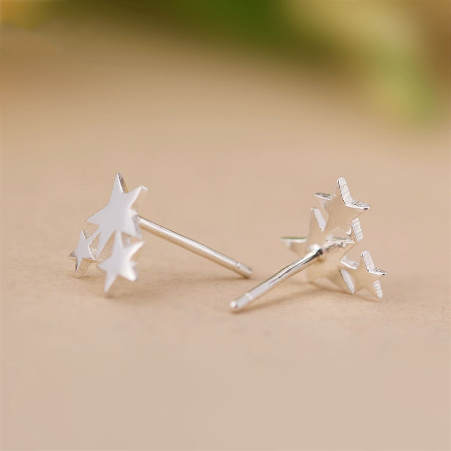 Sterling Silver Shine Bright Triple Stars Trinity Stud Earrings - sugarkittenlondon