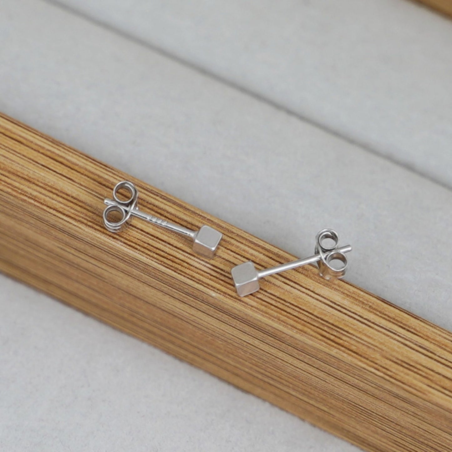 Rhodium on 999 Fine Silver 2mm Cube Unisex Square Stud Post Earrings Boxed - sugarkittenlondon