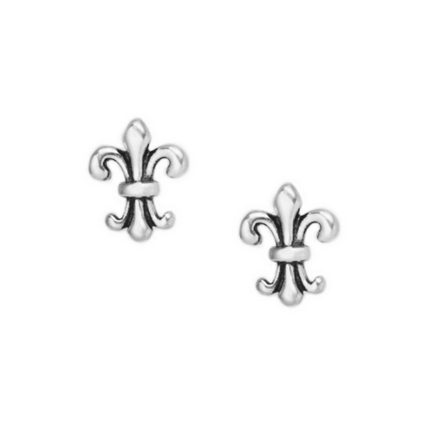 Sterling Silver Oxidized Retro Fleur De Lis Stud Earrings Boxed - sugarkittenlondon