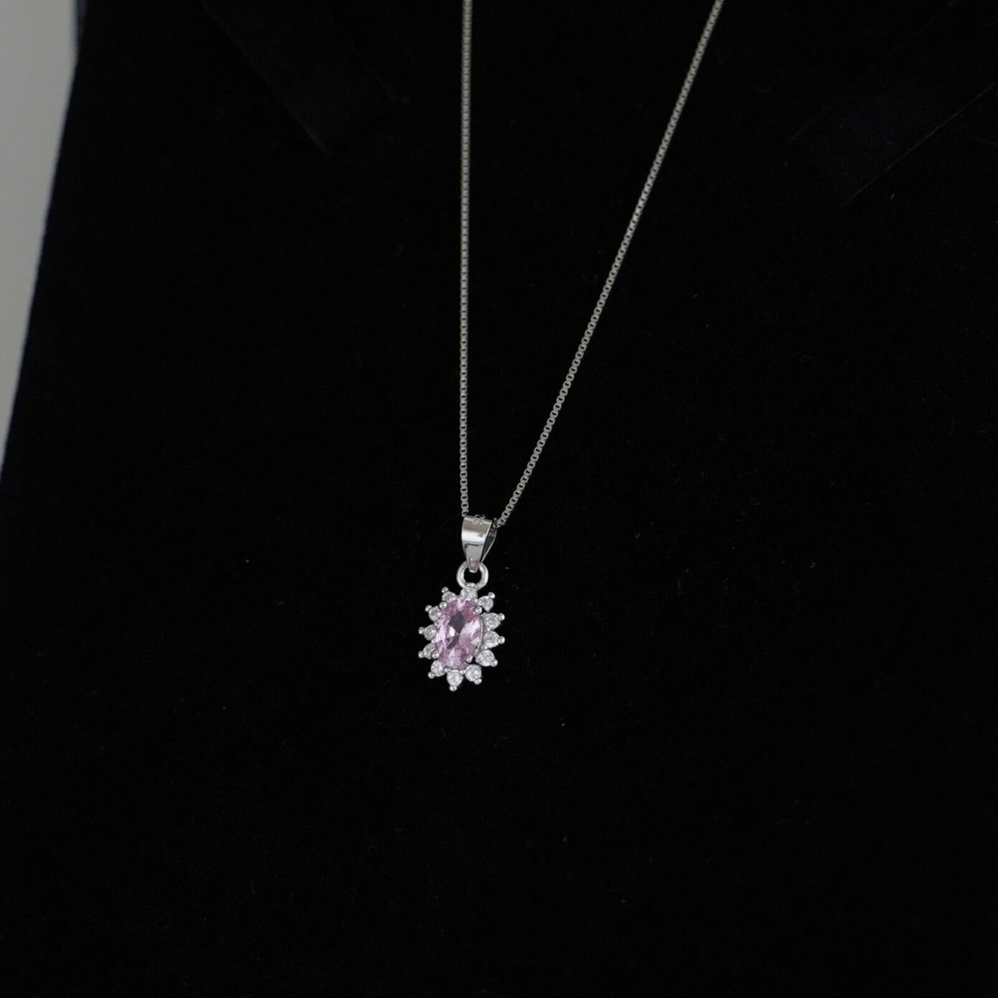Sterling Silver Light Pink Cluster Colour Oval CZ Cluster Pendant Necklace - sugarkittenlondon