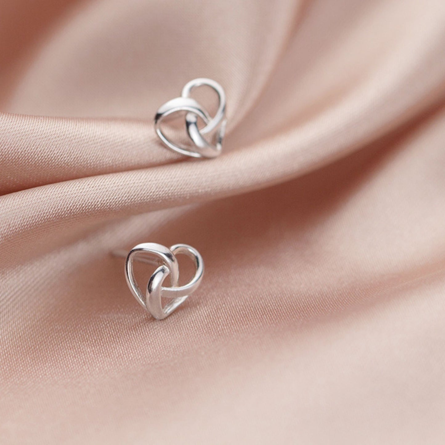 Sterling Silver Twisted Love Knot Heart Stud Earrings - sugarkittenlondon