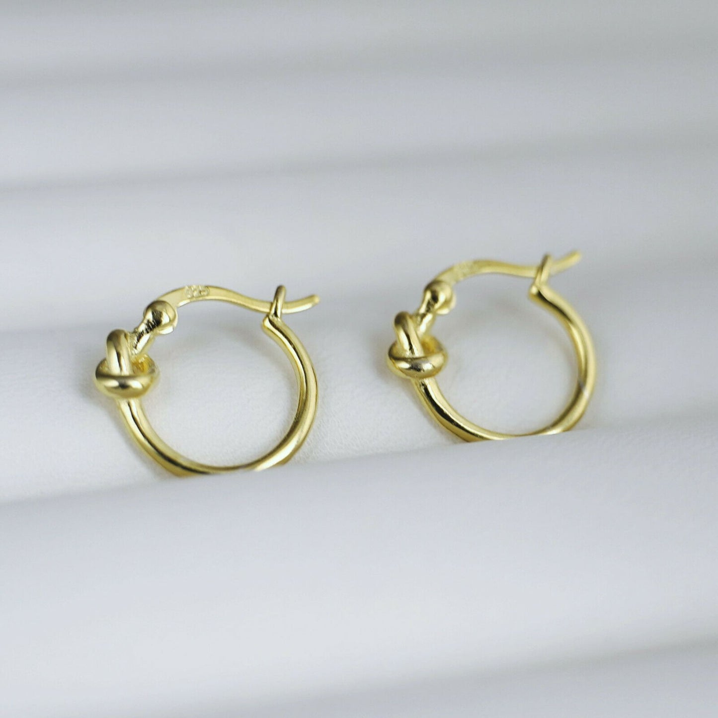 Sterling Silver Creole Hoop Earrings with Gold-plated Love Knot and French Lock