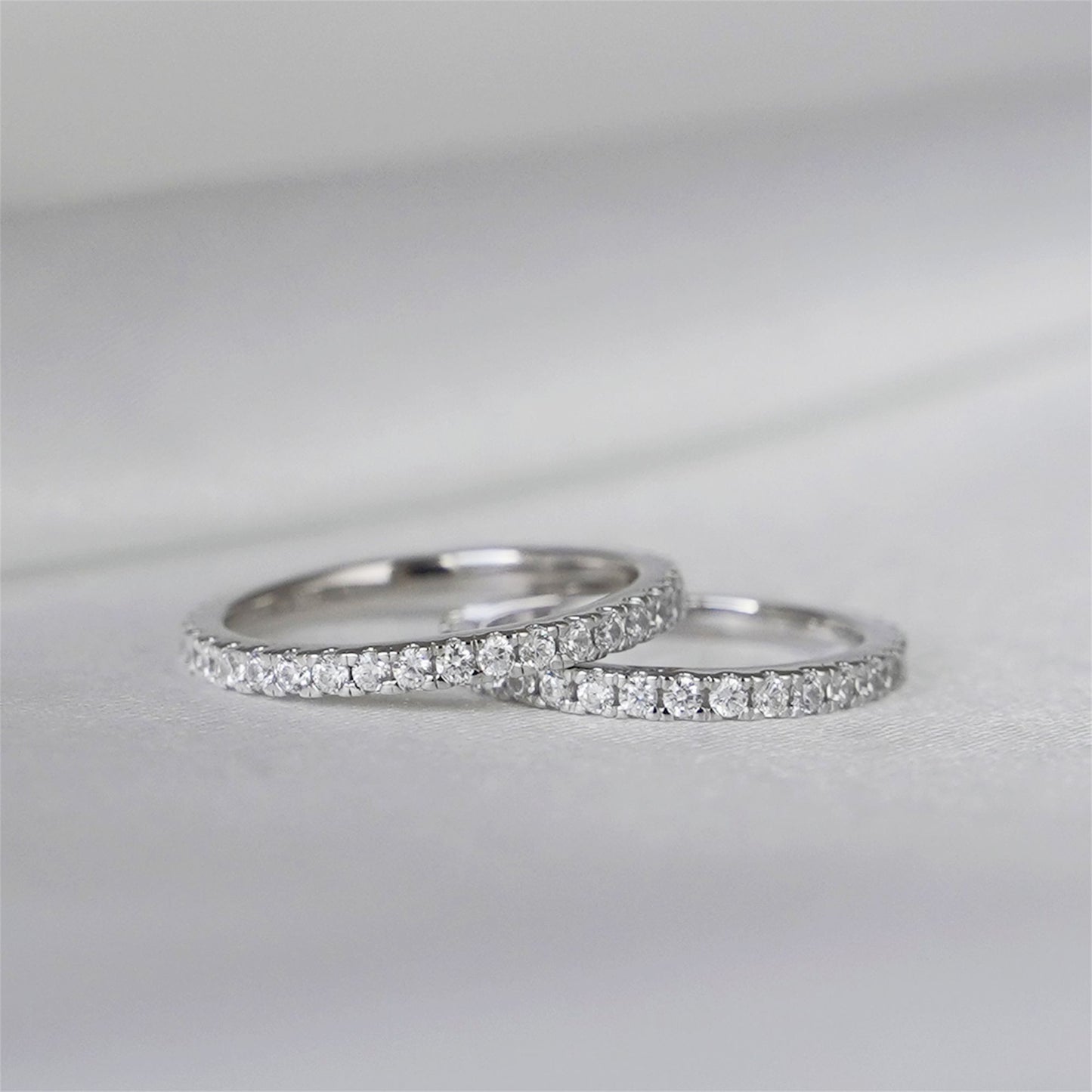 Sterling Silver Full Eternity 2mm Paved CZ Crystal Stacking Band Ring I - U - sugarkittenlondon