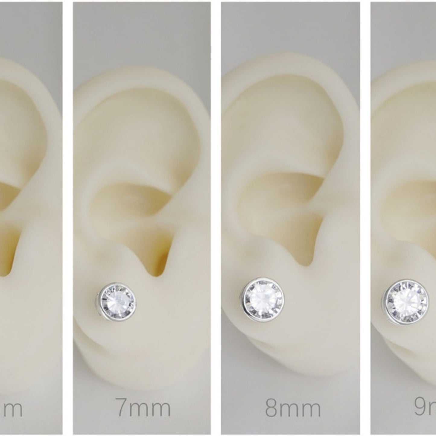 Sterling Silver 3 4 5 6 7 8mm CZ Round Bezel Rubover Clear Black Stud Earrings - sugarkittenlondon