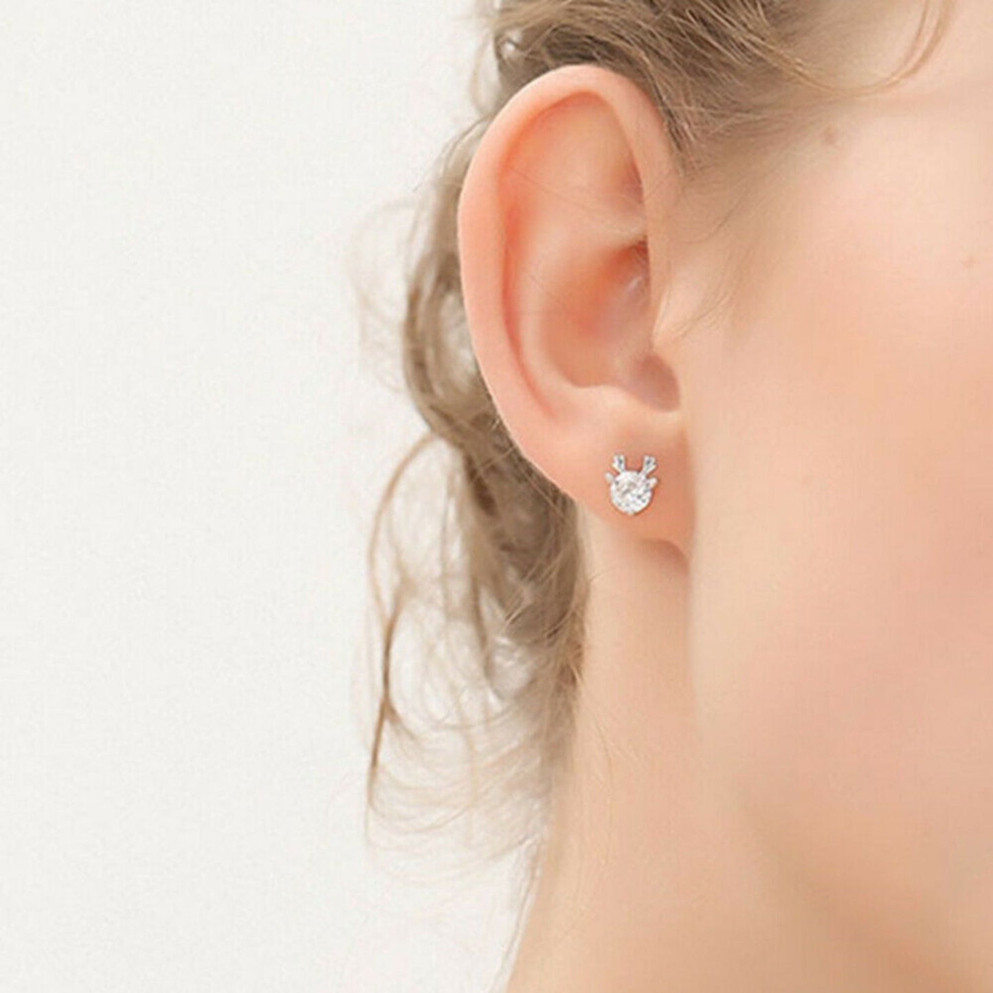 5mm CZ Deer Antler Stud Earrings in 925 Sterling Silver