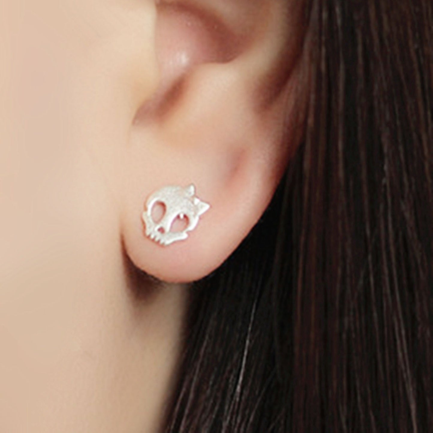 Sterling Silver Matte Sugar Bow Skull Skeleton Post Studs Earrings - sugarkittenlondon
