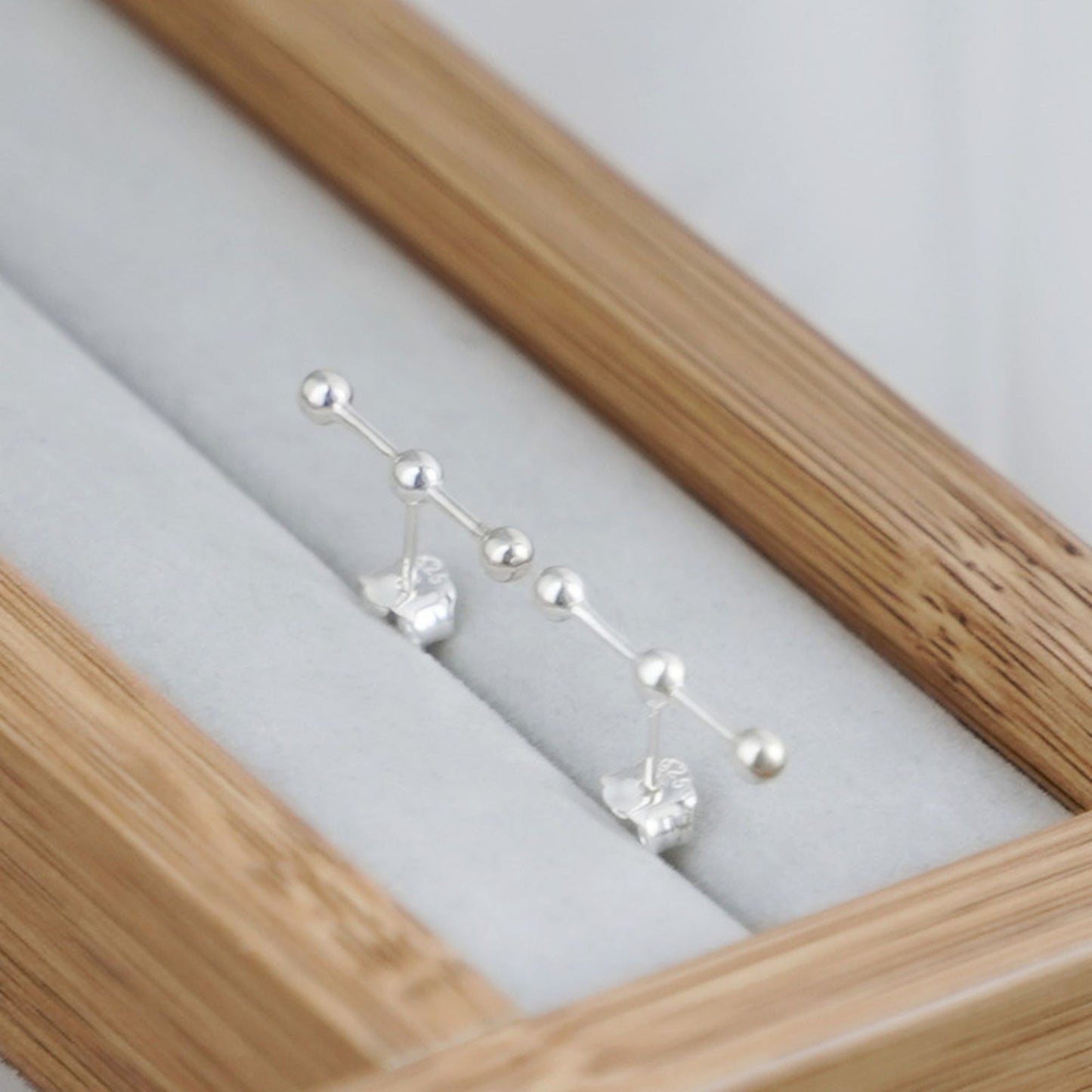 Sterling Silver Triple Beads 2.5mm Ball Bar Pin Post Geometry Line Stud Earrings - sugarkittenlondon