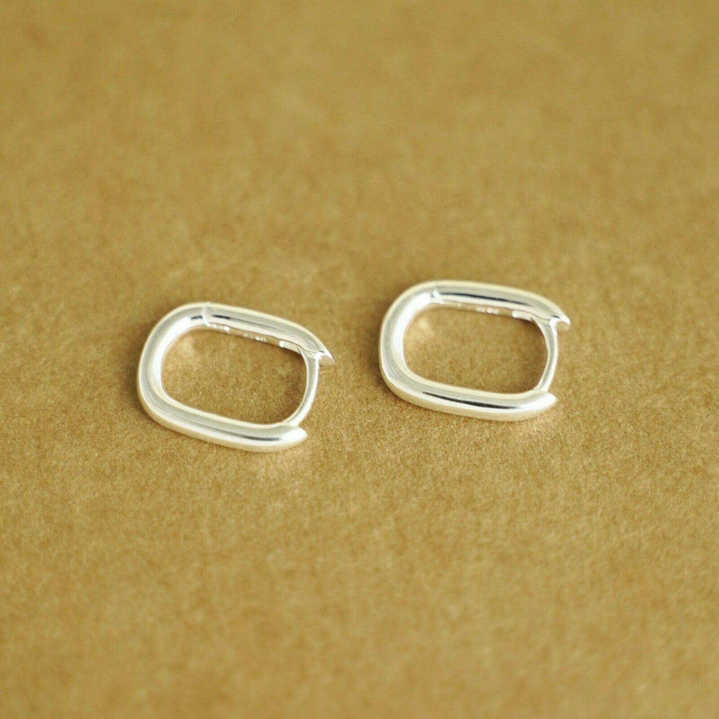 Sterling Silver Oval Square Hoop Earrings with Huggie Closure