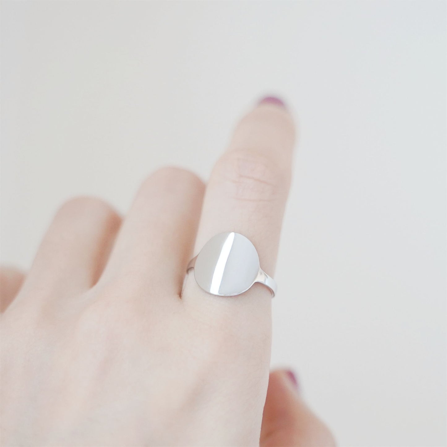 Rhodium on Sterling Silver Engravable Circle Unisex Signet Disc Dot Ring - sugarkittenlondon