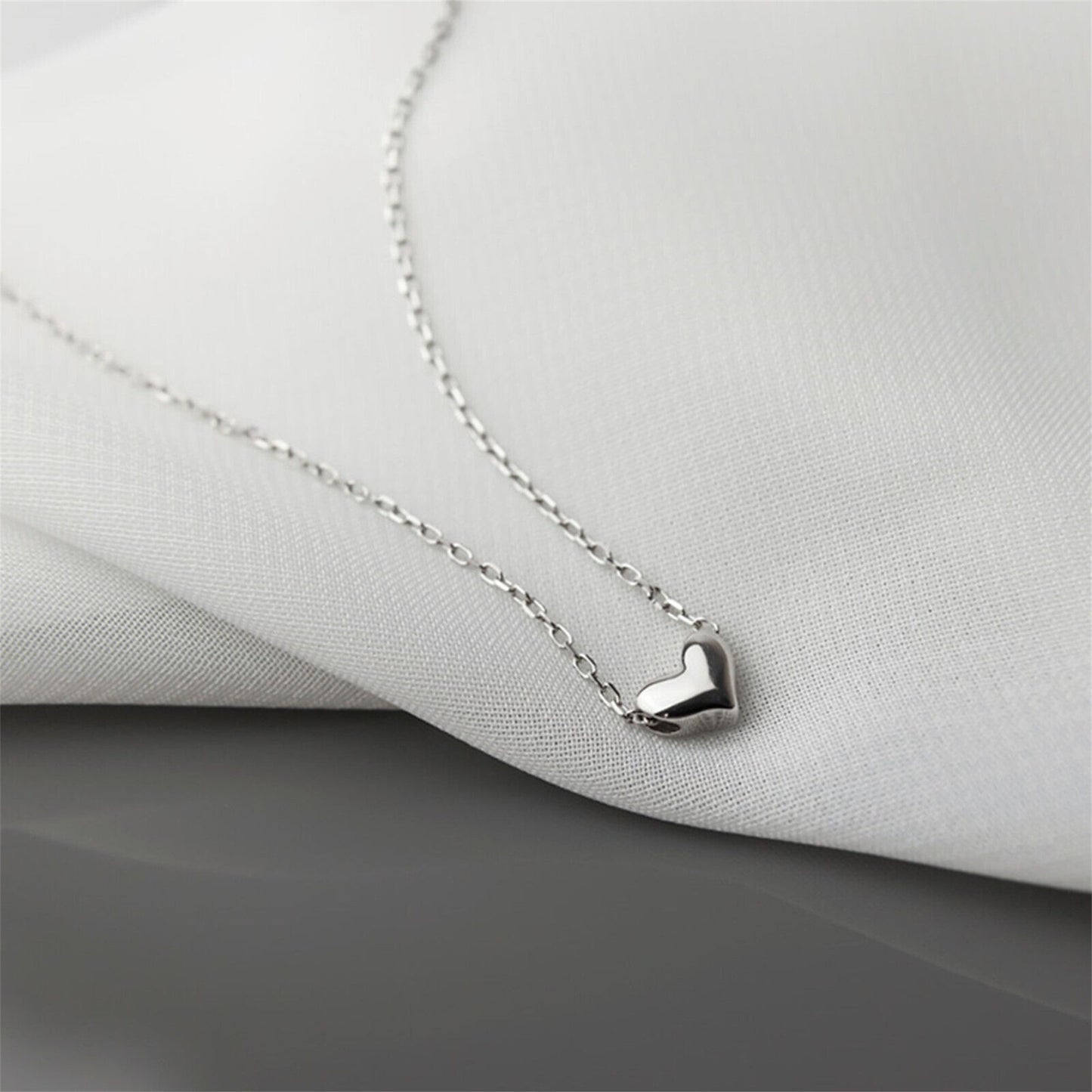 Sterling Silver Shiny Small 3D Love Heart Pendant Charm Chain Necklace - sugarkittenlondon