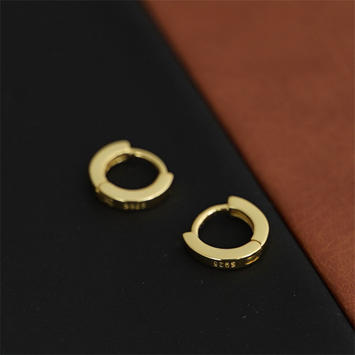 18K Gold Hoop Earrings on Sterling Silver - Thin Cuff, 1.7mm Band, 6.5mm Diameter
