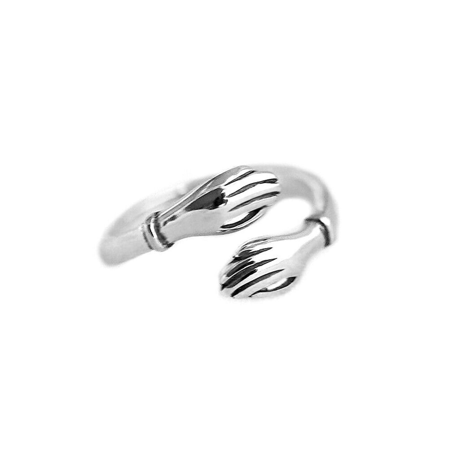 Sterling Silver Hugging Hands Love Friendship Support Open Band Ring 2 Tones - sugarkittenlondon