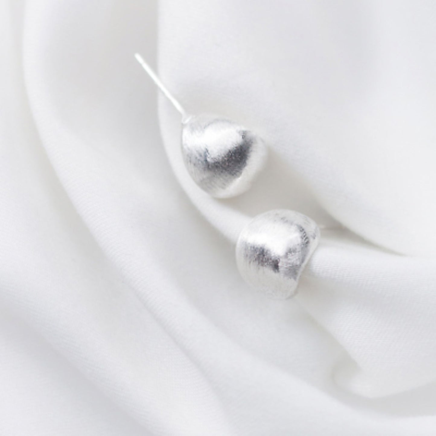 Sterling Silver Brushed Half Hoop Ball Circle Dome Drop Stud Earrings - sugarkittenlondon