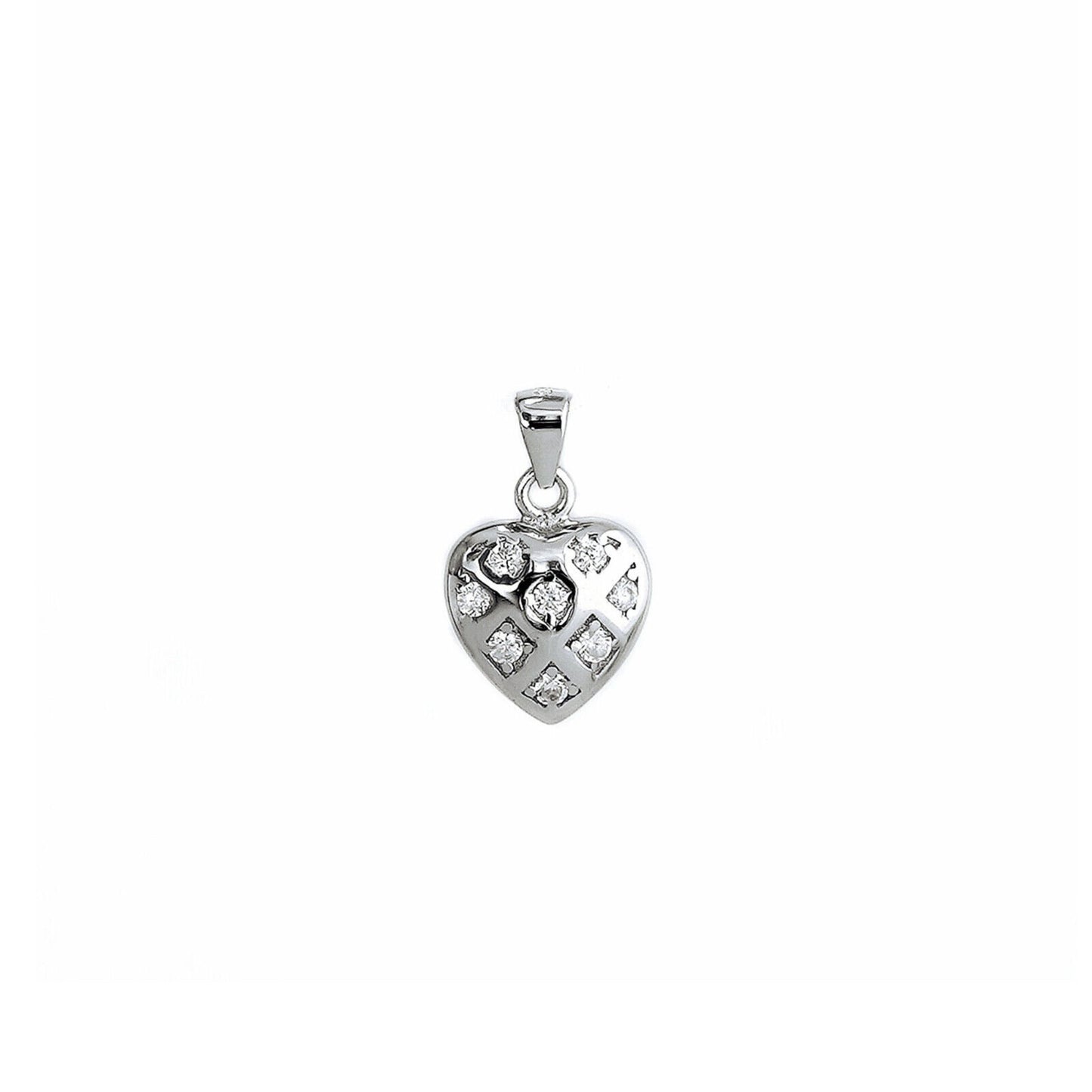 Sterling Silver Puffy Love Heart Crystal CZ Pendant Necklace Jewellery Boxed - sugarkittenlondon