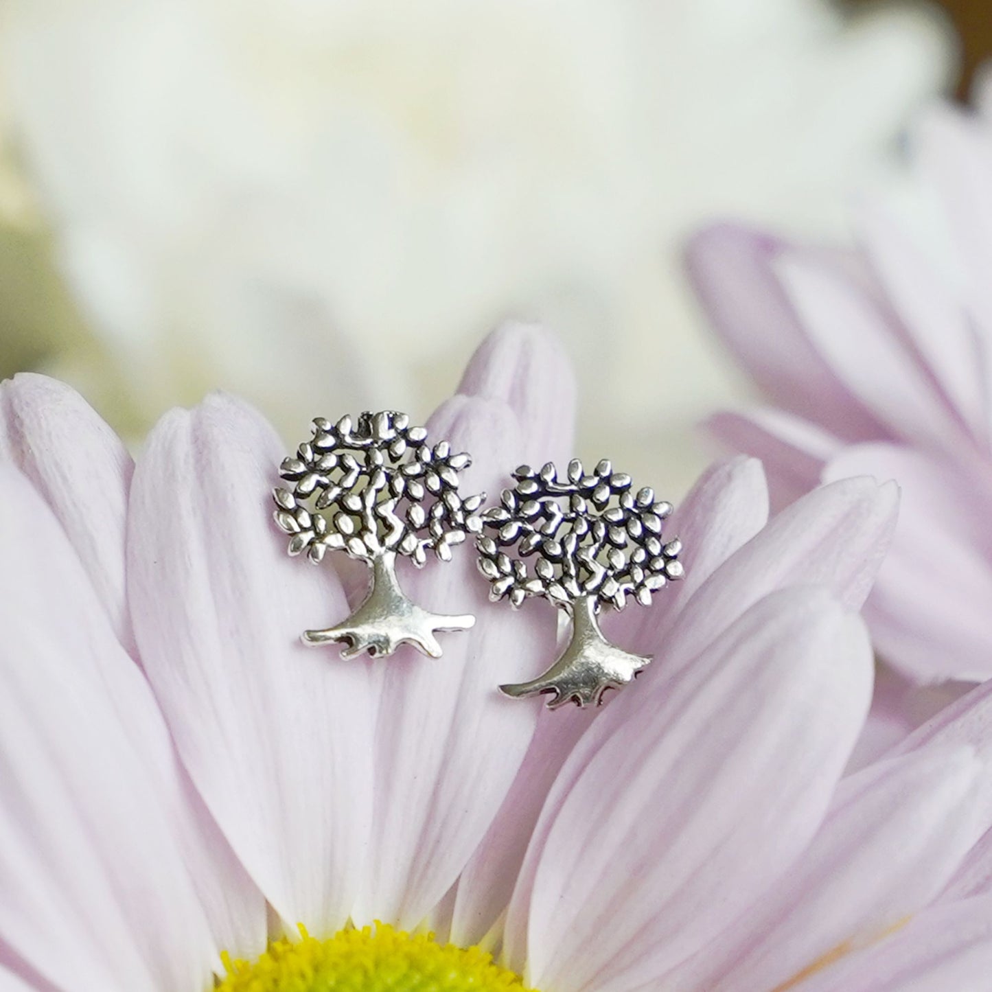 Sterling Silver Oxidized Retro Tree Of Life Family Tree Stud Earrings - sugarkittenlondon