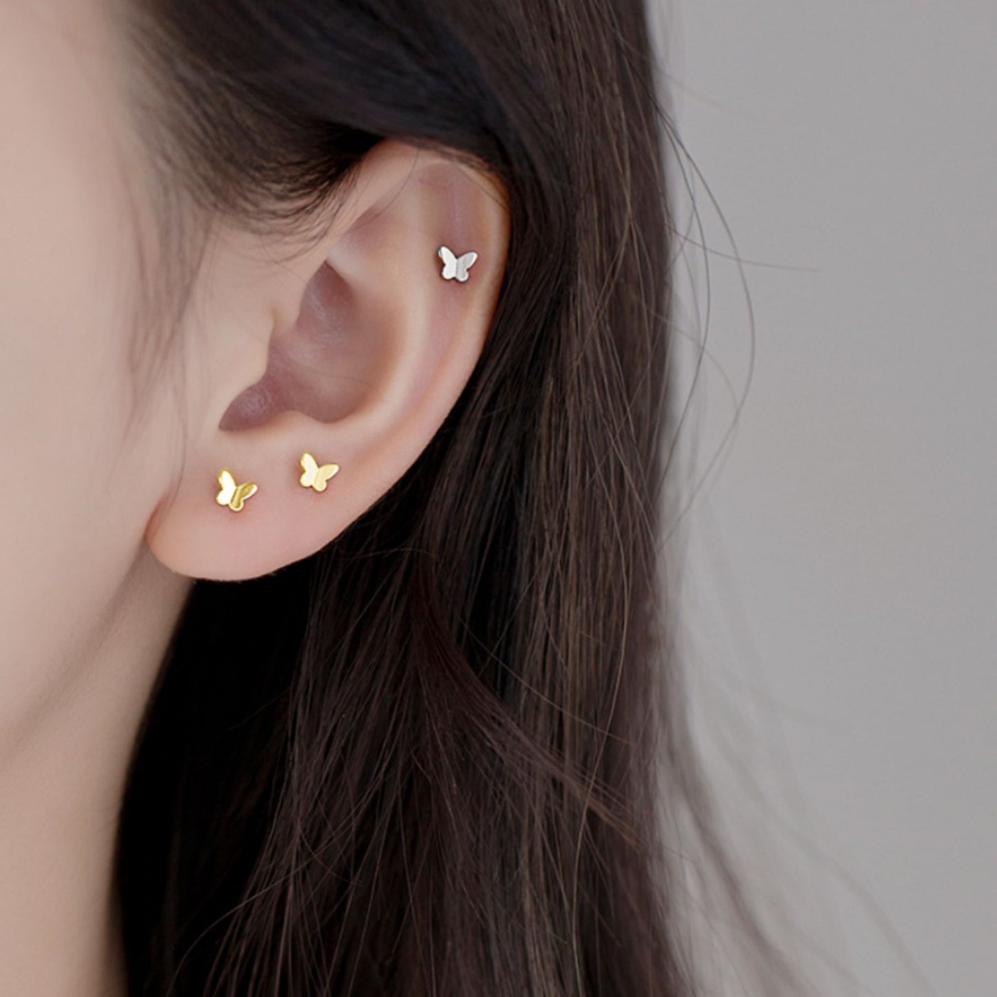 925 Sterling Silver Mini Butterfly Stud Earrings 2 Tones - Gift for Women - sugarkittenlondon