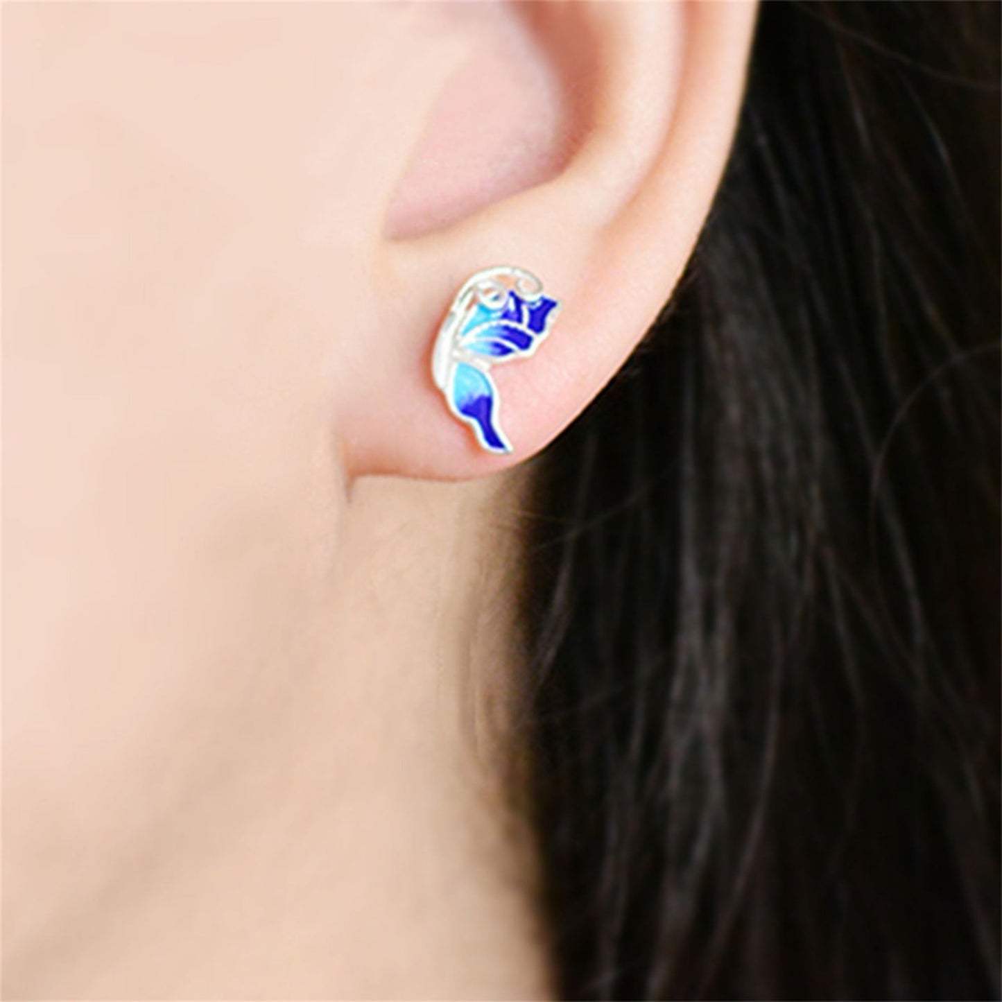 Sterling Silver Blue Enamel Butterfly Stud Earrings Jewellery - sugarkittenlondon