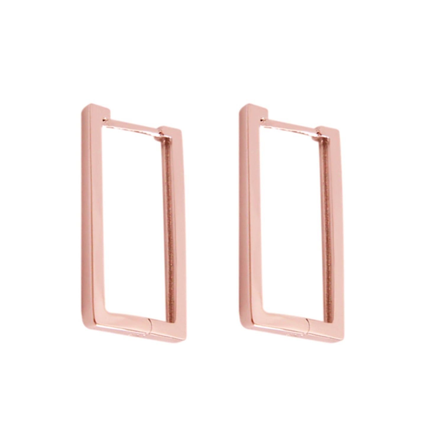 Rose Gold Plated on Sterling Silver Square Huggie Hoop Drop Earrings