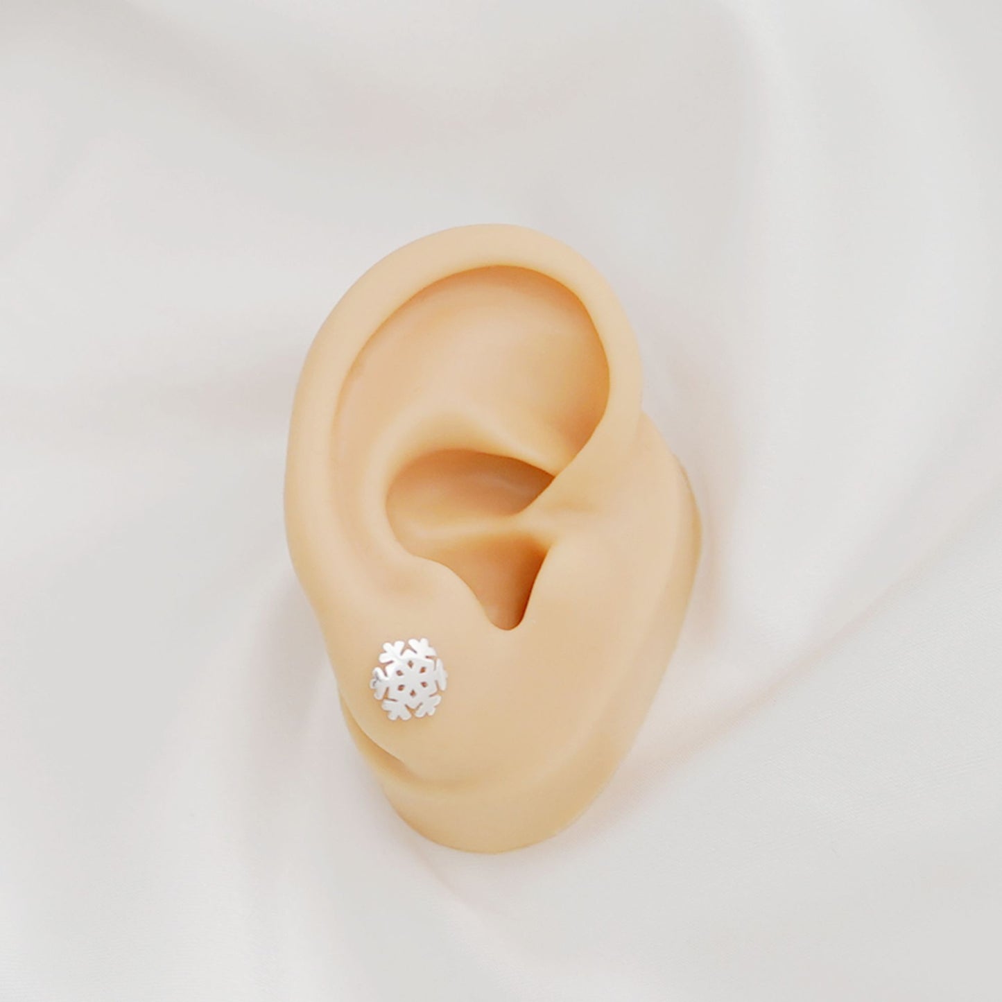 Sterling Silver Hollow Out Shiny Snowflake Stud Earrings - 9mm Christmas Snowflake Earrings