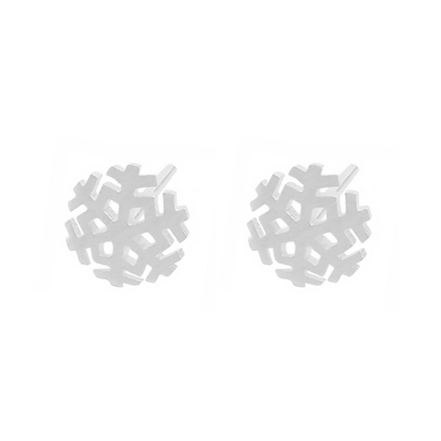Sterling Silver Hollow Out Shiny Snowflake Stud Earrings - 9mm Christmas Snowflake Earrings