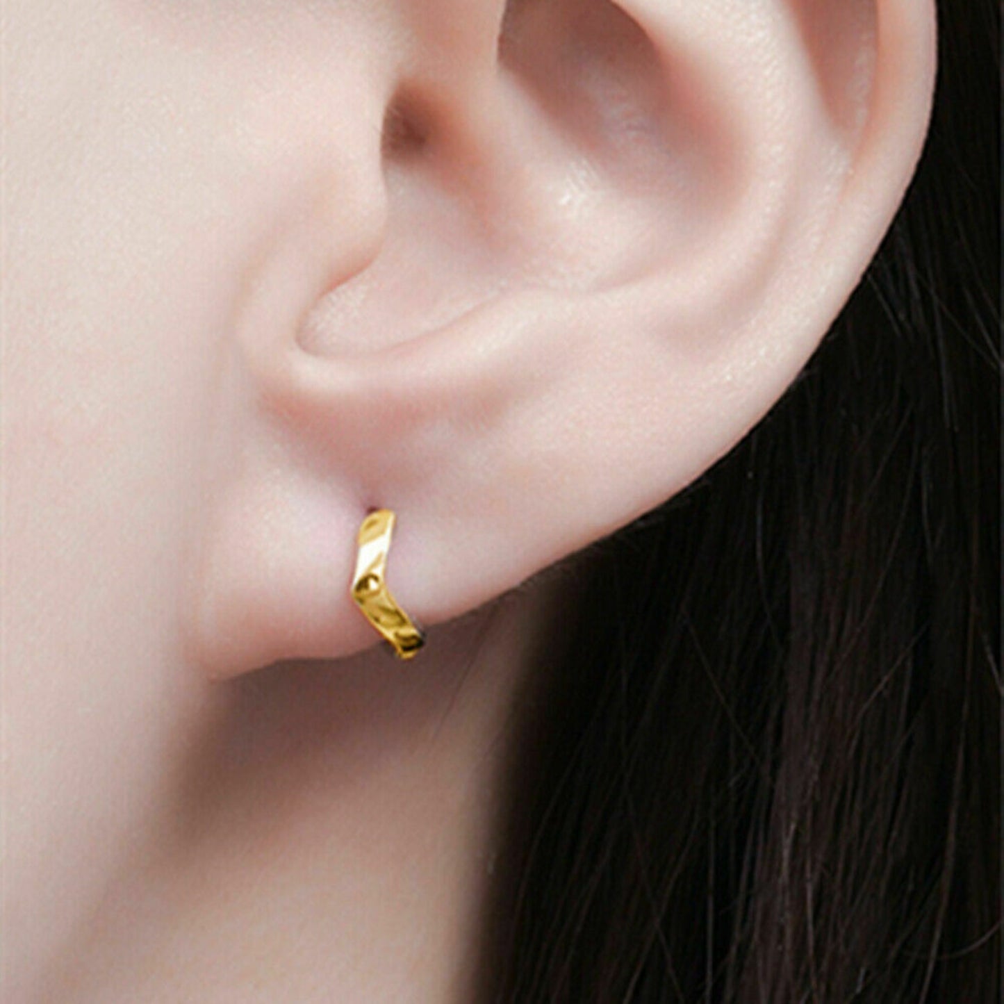6mm-8mm Sterling Silver Wishbone CZ Huggie Lobe Earrings with Plain Bead Edge