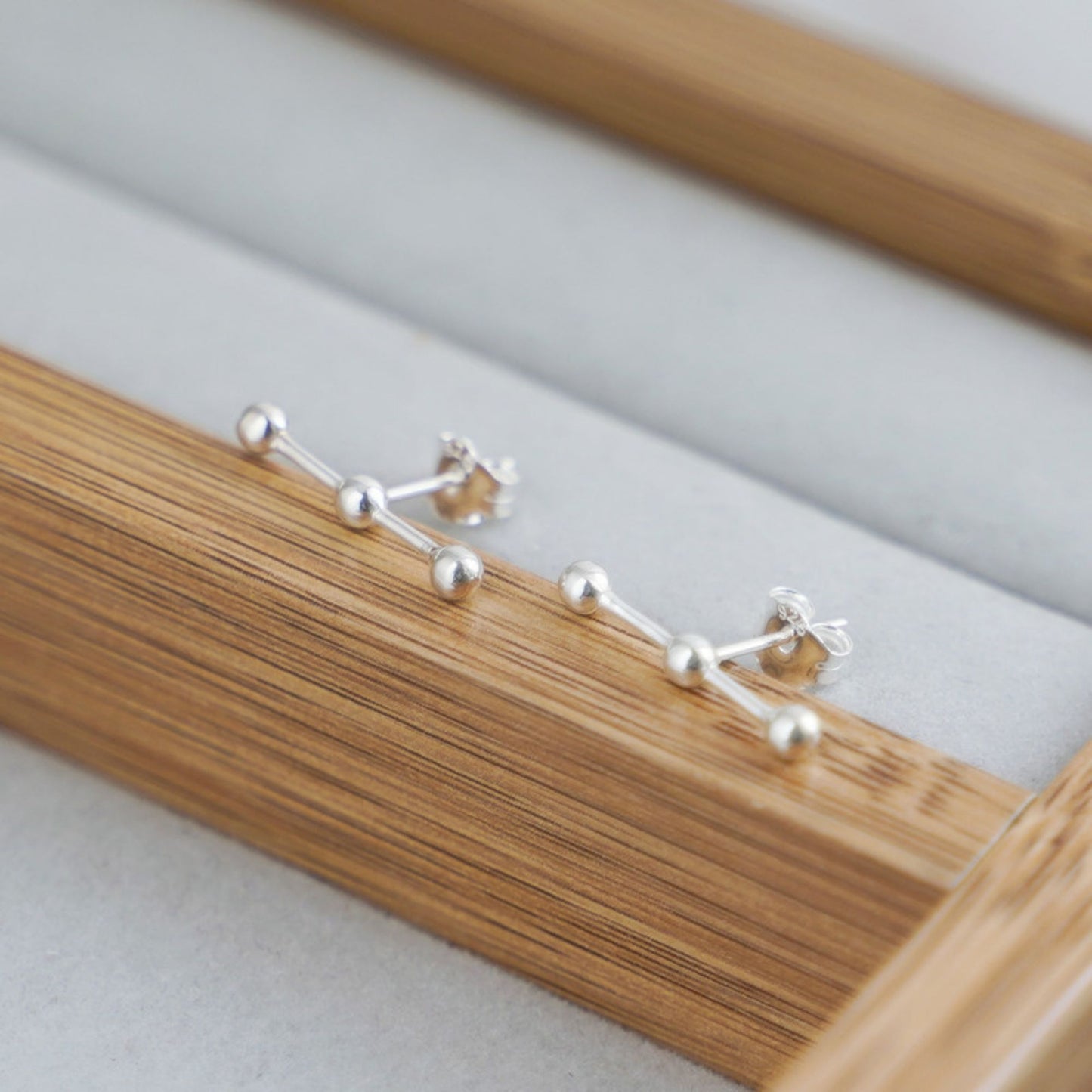 Sterling Silver Triple Beads 2.5mm Ball Bar Pin Post Geometry Line Stud Earrings - sugarkittenlondon