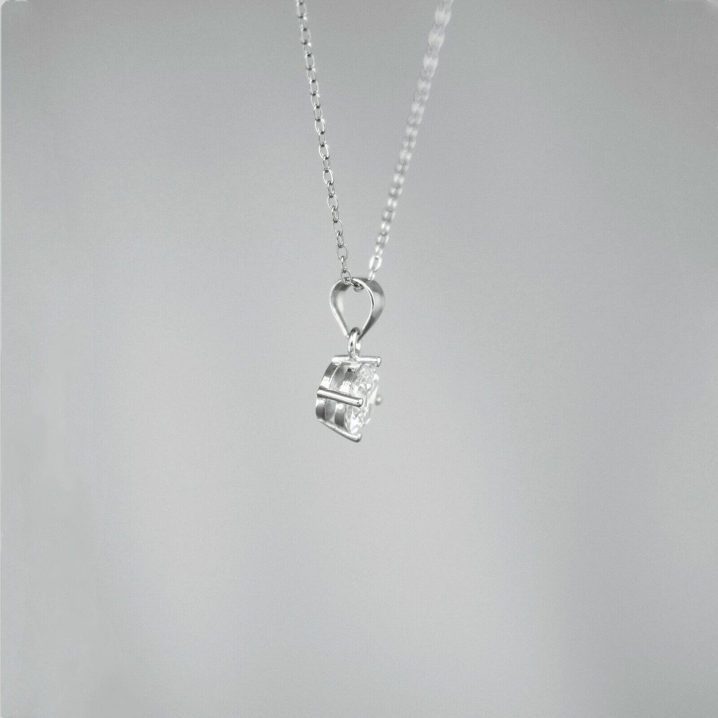 Sterling Silver Diamante 4 Claw Solitaire Clear 7mm CZ Pendant Belcher Necklace - sugarkittenlondon