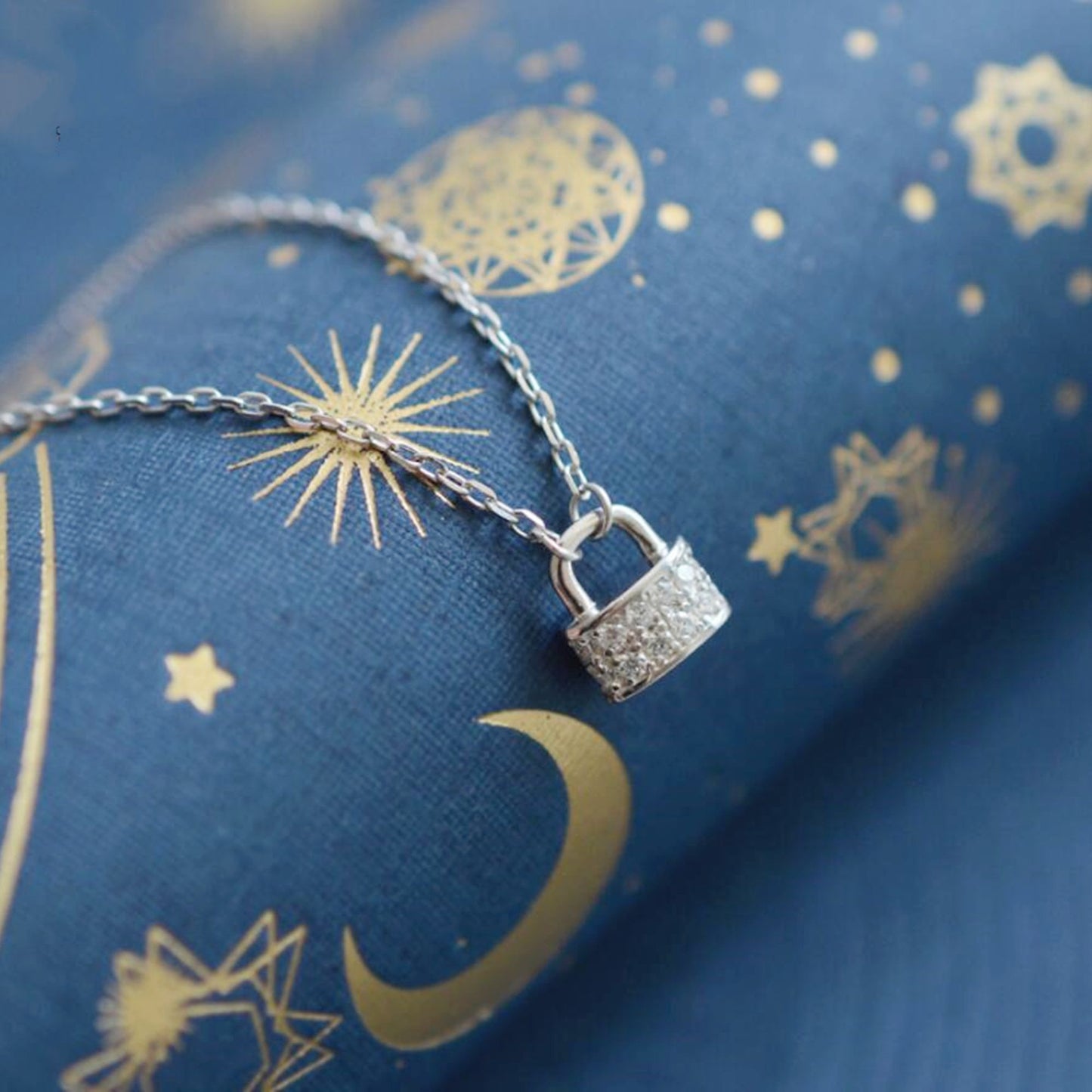 Sterling Silver Cz Paved Padlock Petite Lock Charm Pendant Necklace - sugarkittenlondon
