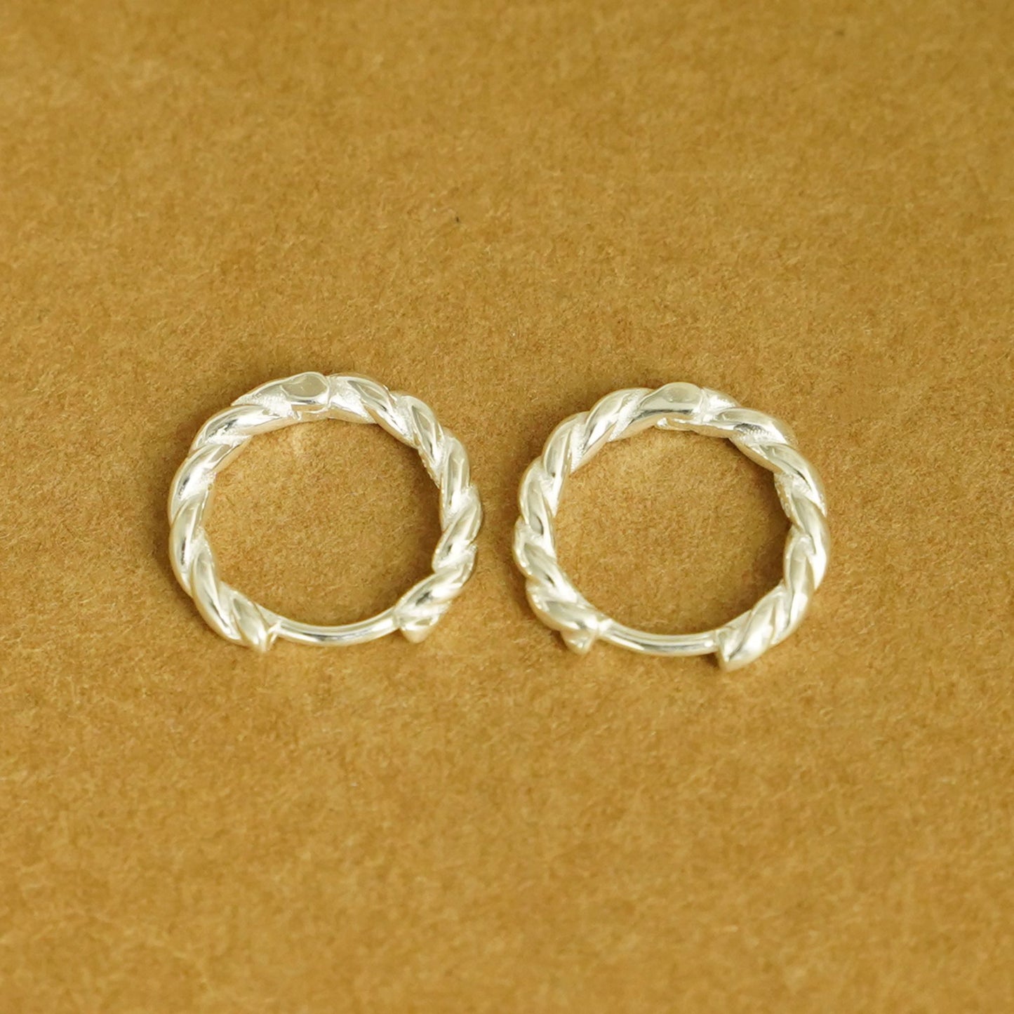 925 Sterling Silver 10mm Twist Wave Wire Huggie Cuff Earrings