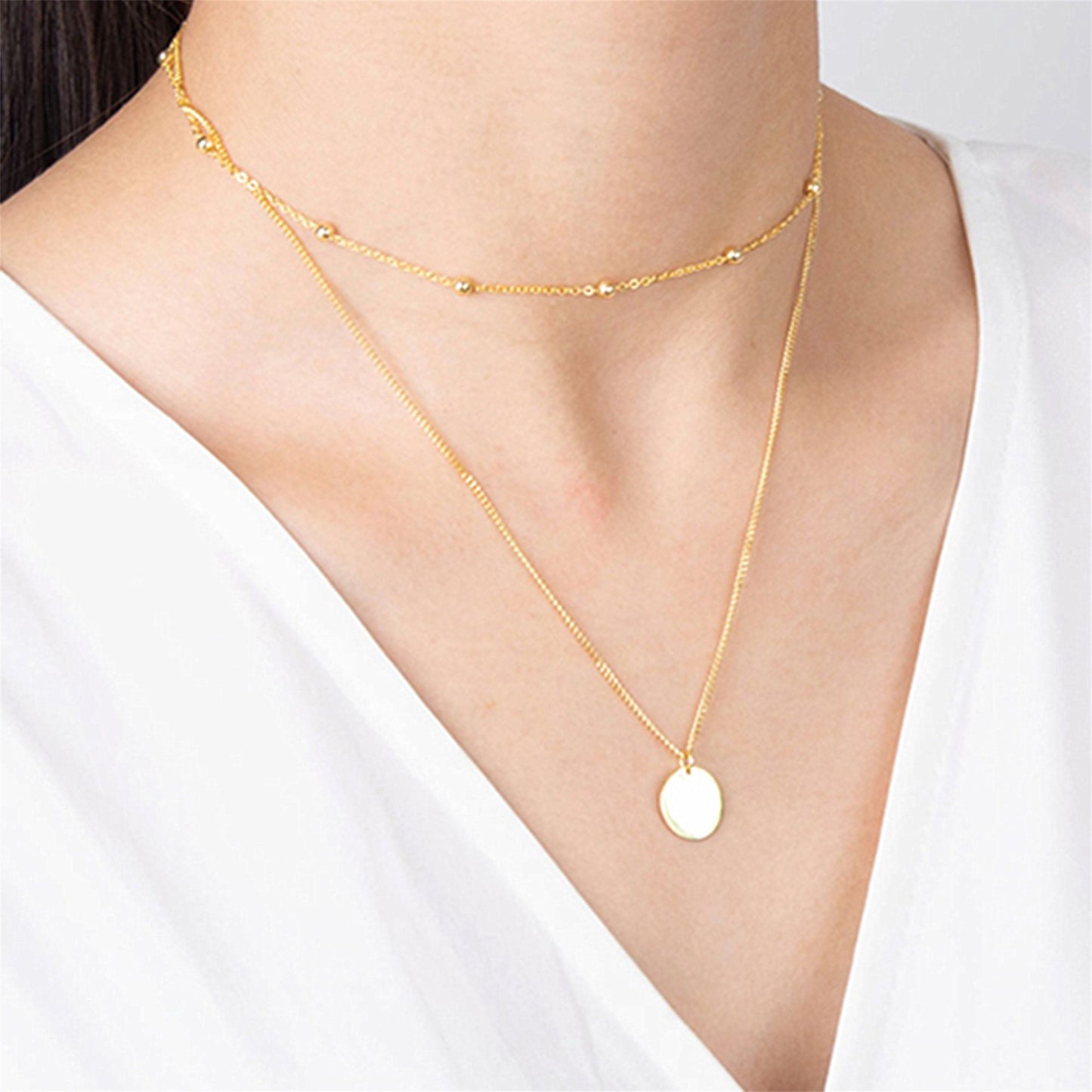 Sterling Silver Double Layer 3mm Bobble Beads 12mm Pebble Necklace 2 Tones - sugarkittenlondon