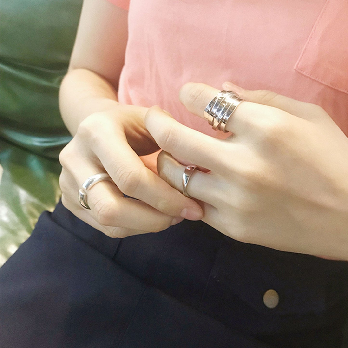 Sterling Silver Chunky Shiny Multi Band Crossover Strand Open Ring Unisex - sugarkittenlondon