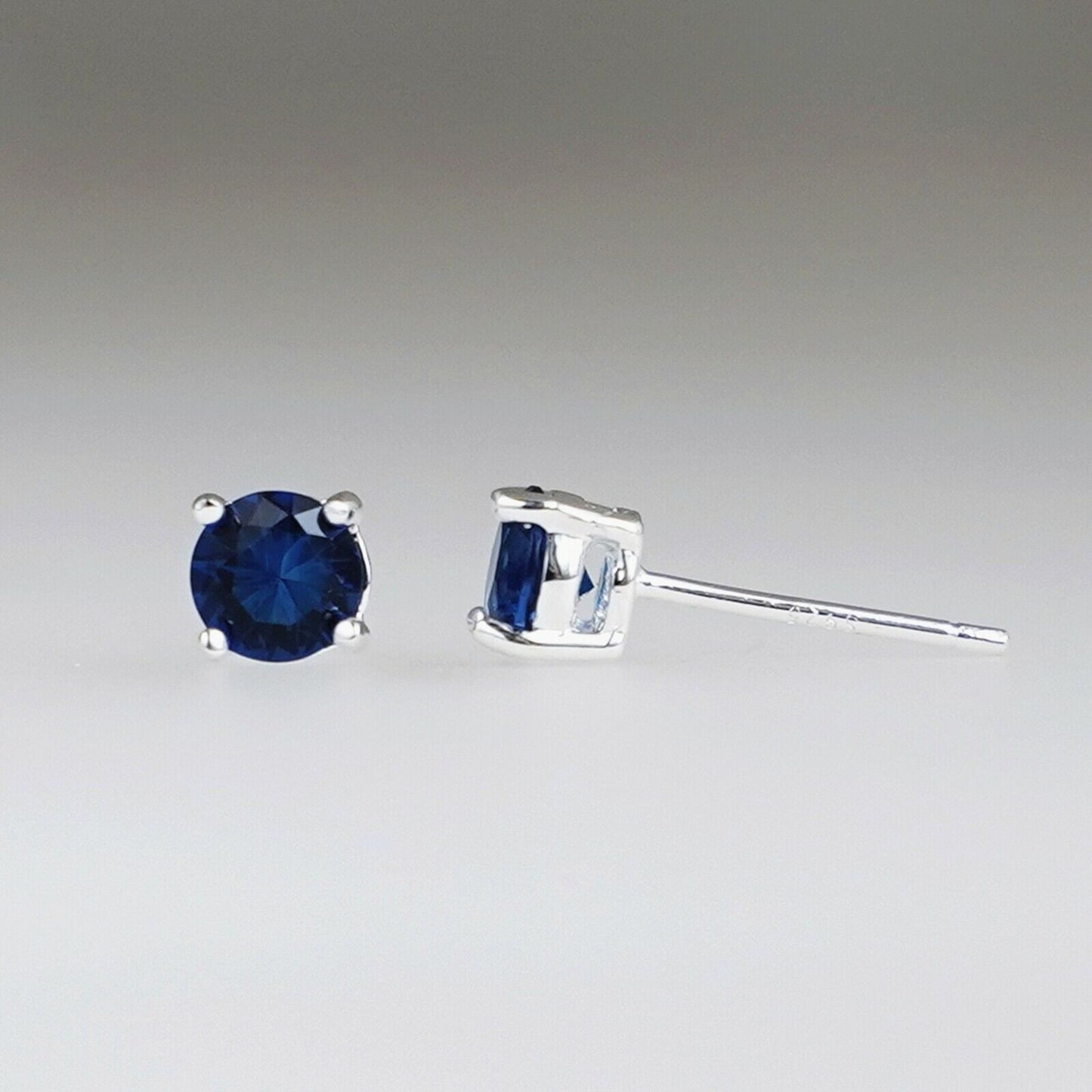 Sterling Silver 4 Claw Round 5mm CZ Ruby Sapphire Red Blue Stud Earrings - sugarkittenlondon