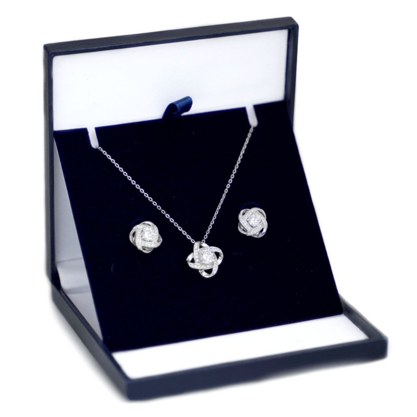 Sterling Silver CZ Halo Knot Flower Stud Earrings Jewellery Women Lady II - sugarkittenlondon