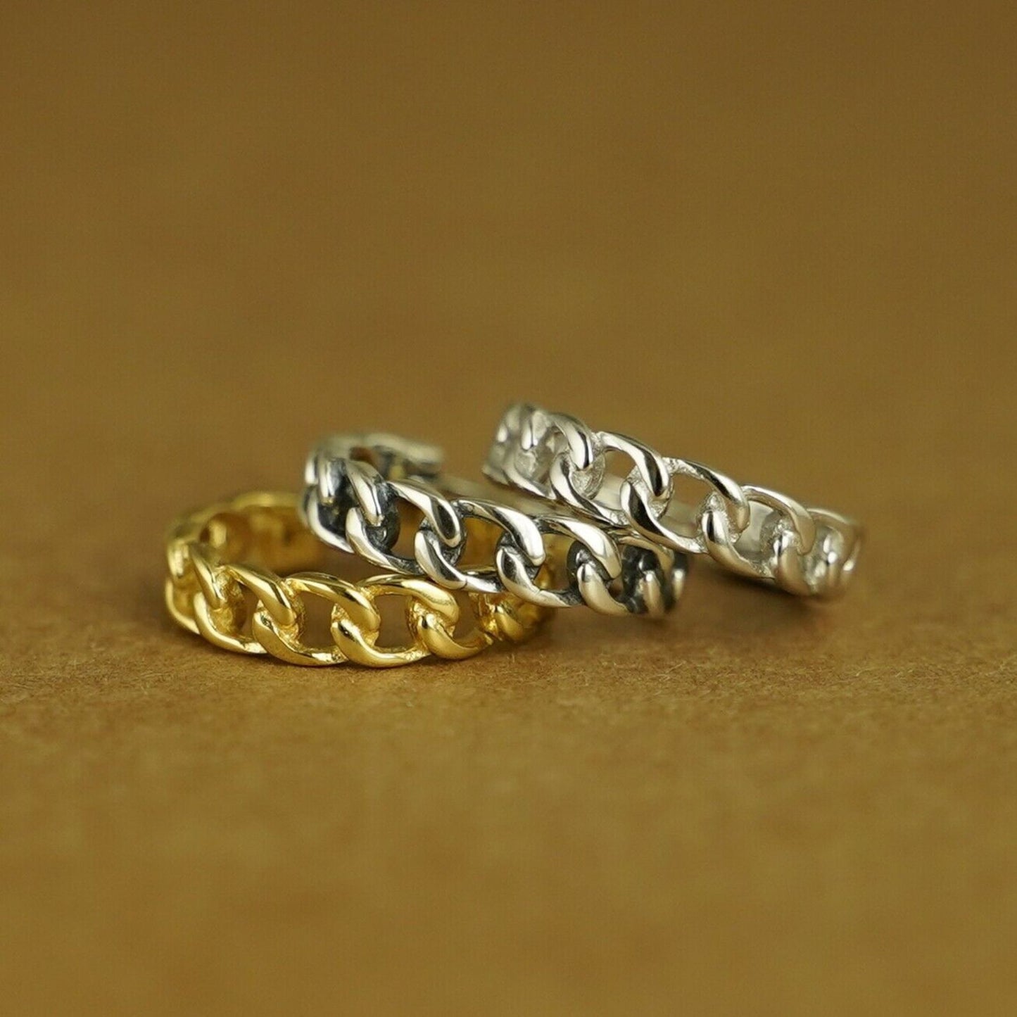 Unisex Sterling Silver Curb Chain Hoop Earrings with French Lock Closure