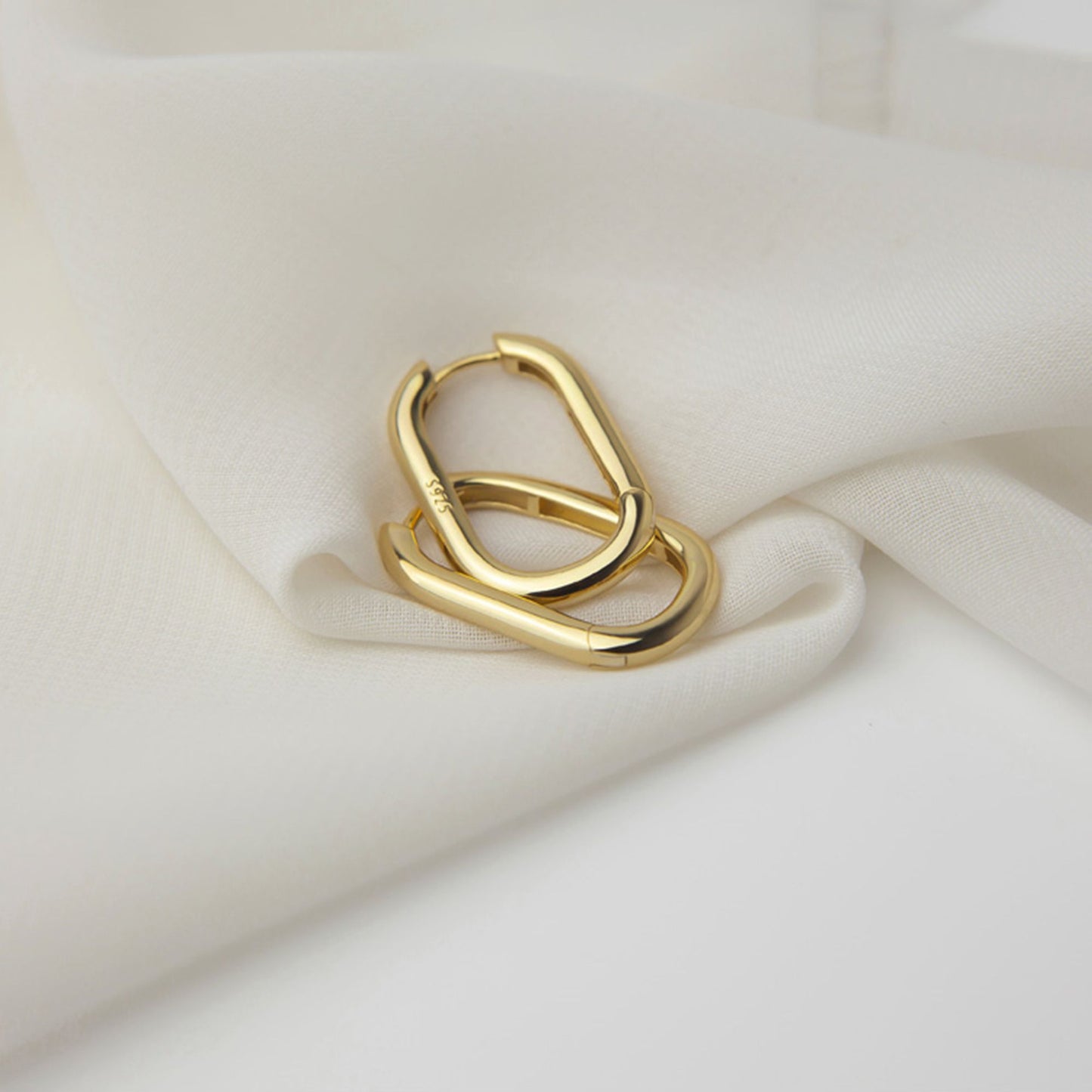 26mm 18K Gold Oval Hoop Earrings with Sterling Silver Backing