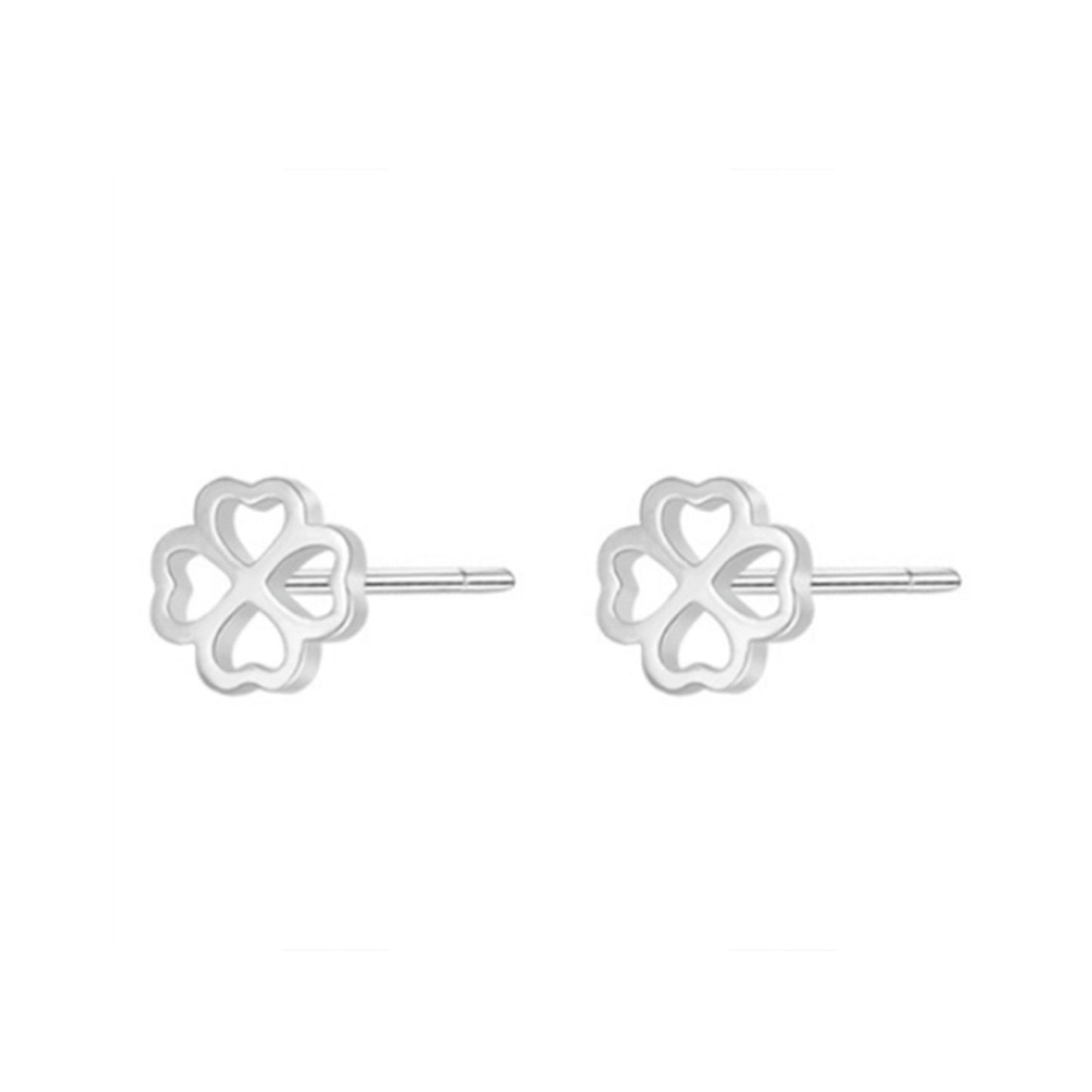 Sterling Silver Lucky Love Heart 4 Leaf Clover Shamrock Stud Earrings - sugarkittenlondon