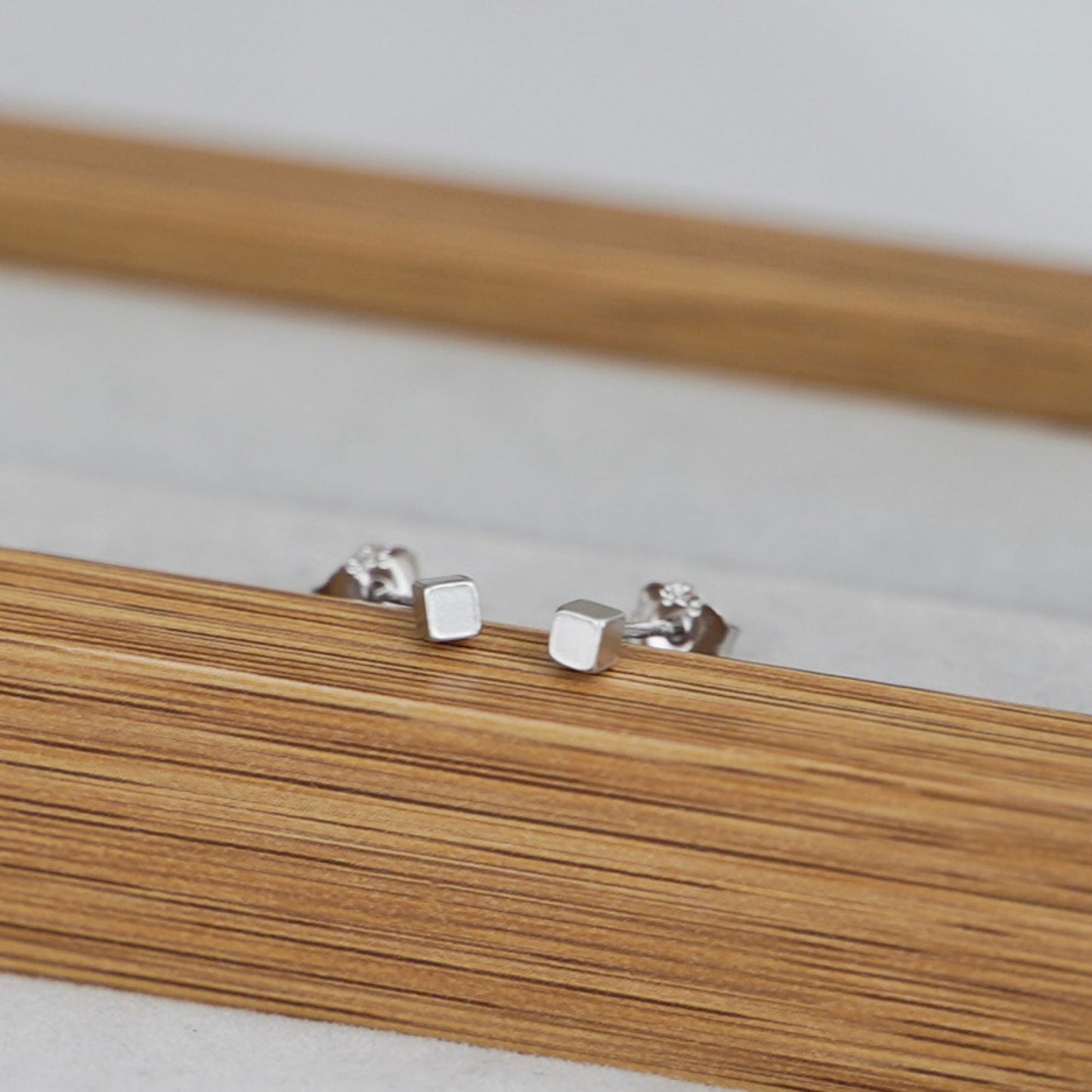 Rhodium on 999 Fine Silver 2mm Cube Unisex Square Stud Post Earrings Boxed - sugarkittenlondon
