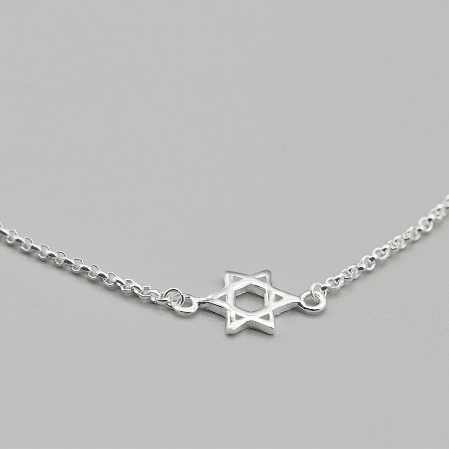 Sterling Silver Star of David Bracelet with Round Belcher Chain