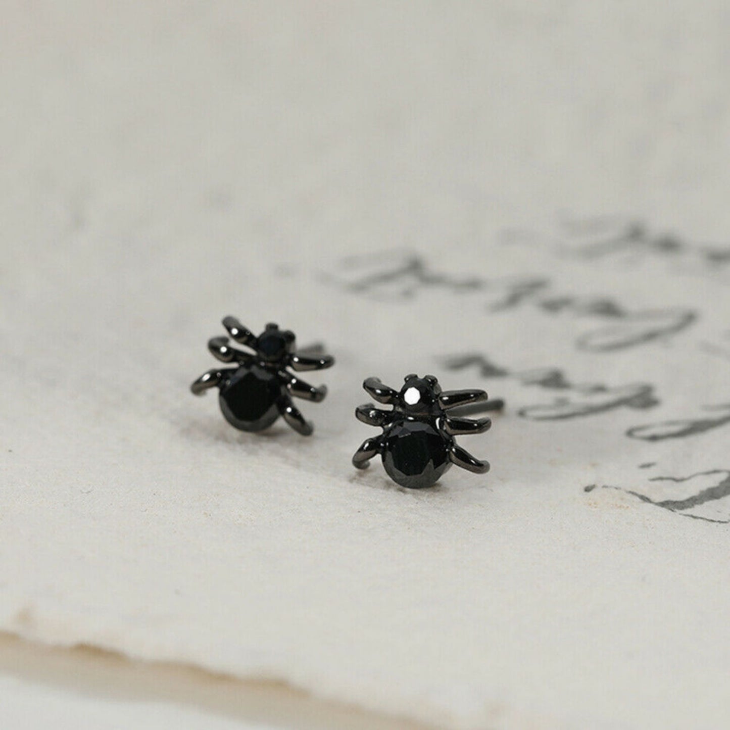 Sterling Silver Oxidized Black CZ Spider Gothic Halloween Stud Earrings - sugarkittenlondon