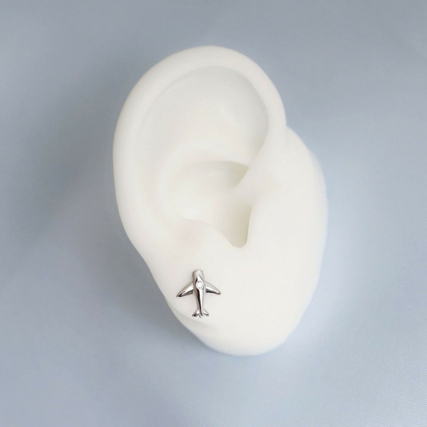 925 Sterling Silver Airplane Stud Earrings with Cubic Zirconia