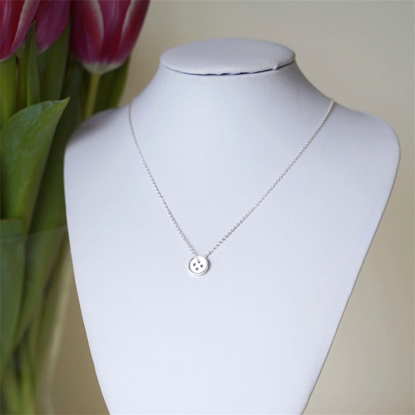 Sterling Silver Cute as a Button Sewing Button Disc Dot Necklace 3 Tones - sugarkittenlondon