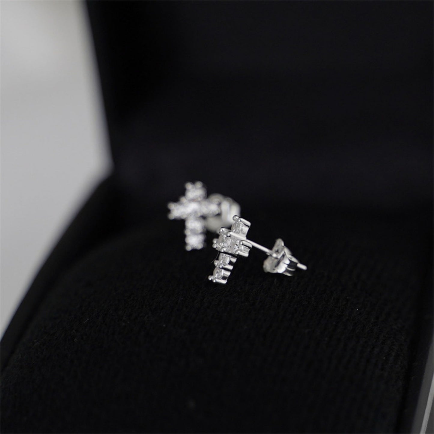Sterling Silver Mini Cross Claw Set Clear CZ Stud Earrings - sugarkittenlondon