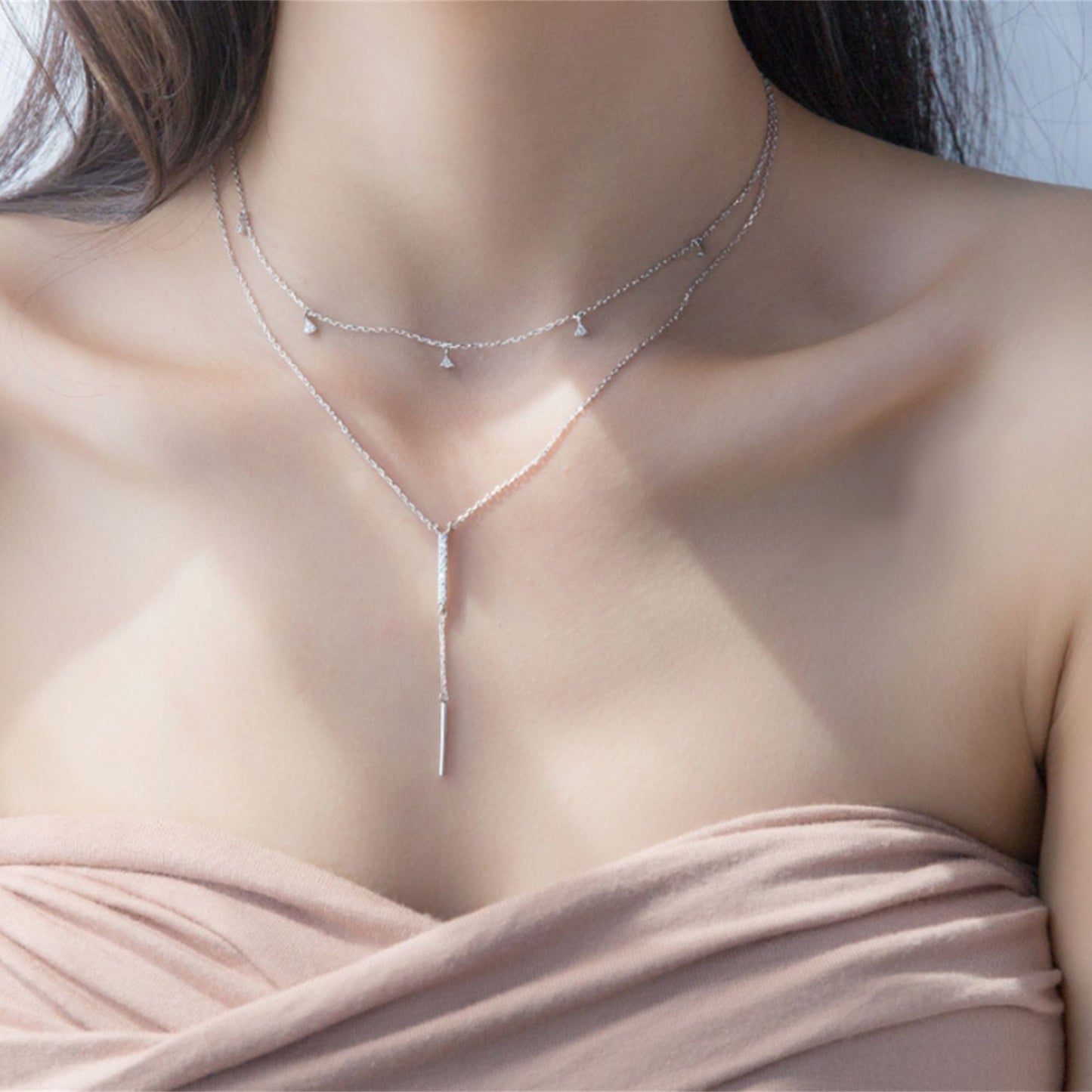 Sterling Silver Micro Pave CZ Mini Fan Charms Drip Choker Necklace - sugarkittenlondon