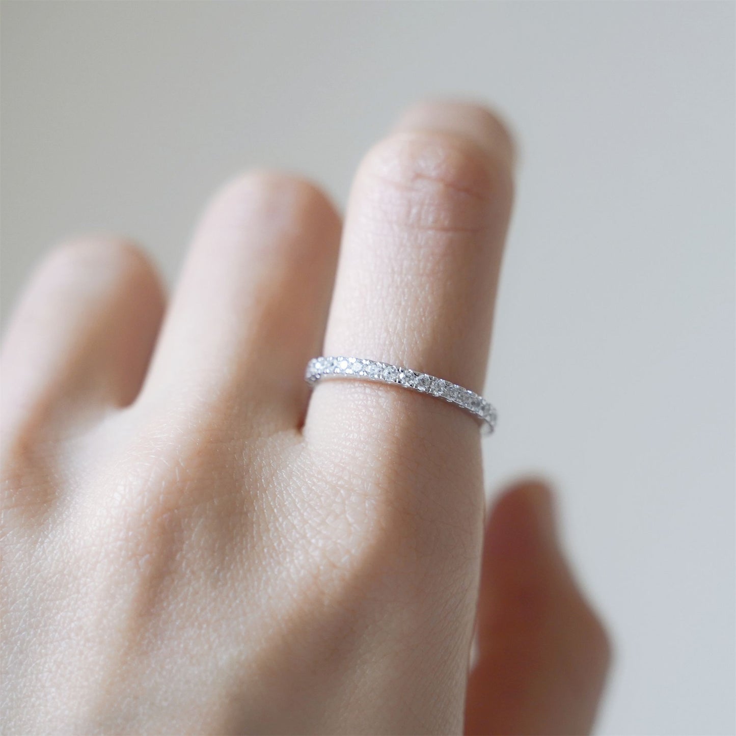 Sterling Silver Full Eternity 2mm Paved CZ Crystal Stacking Band Ring I - U - sugarkittenlondon