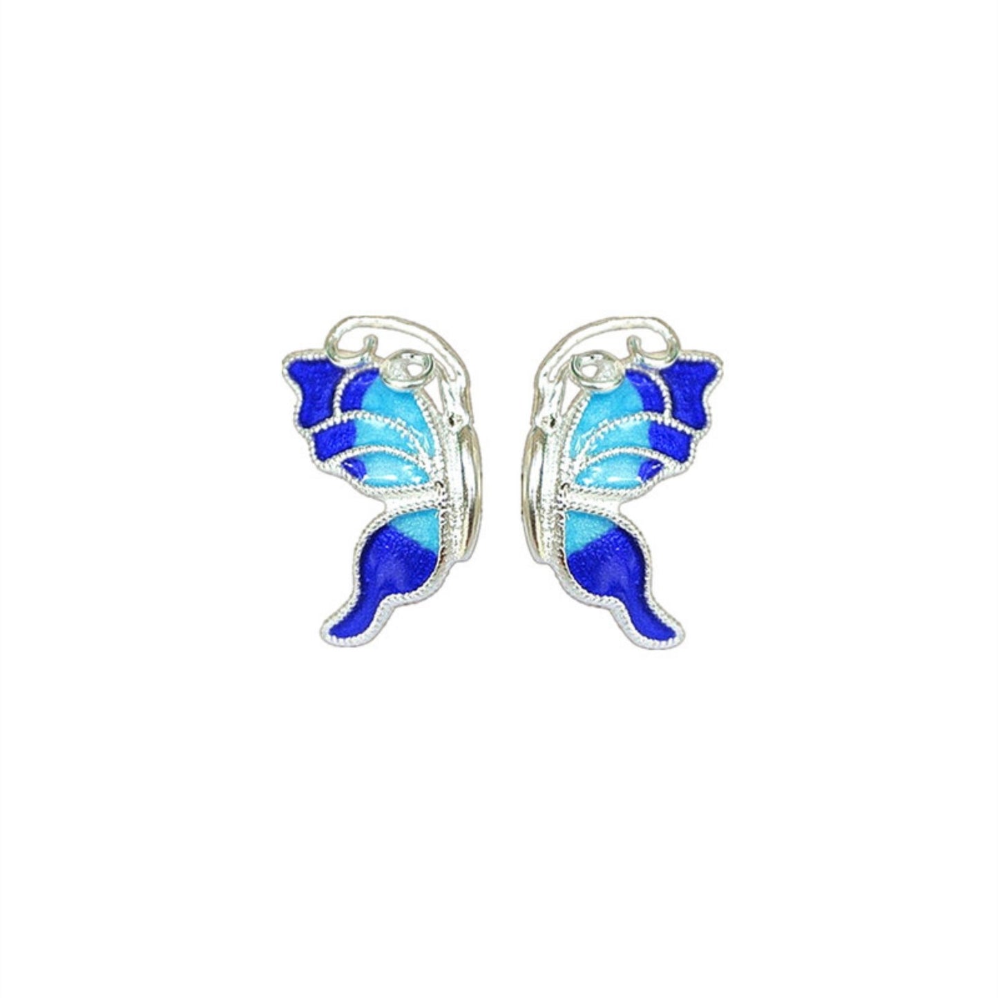 Sterling Silver Blue Enamel Butterfly Stud Earrings Jewellery - sugarkittenlondon