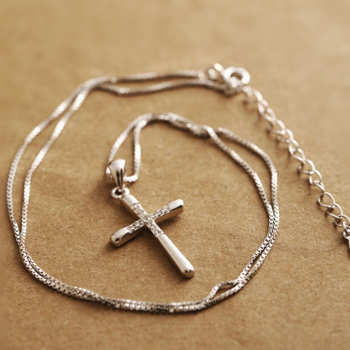 Sterling Silver Hollow CZ Crusted Cross 31 x 15mm Pendant Necklace - sugarkittenlondon