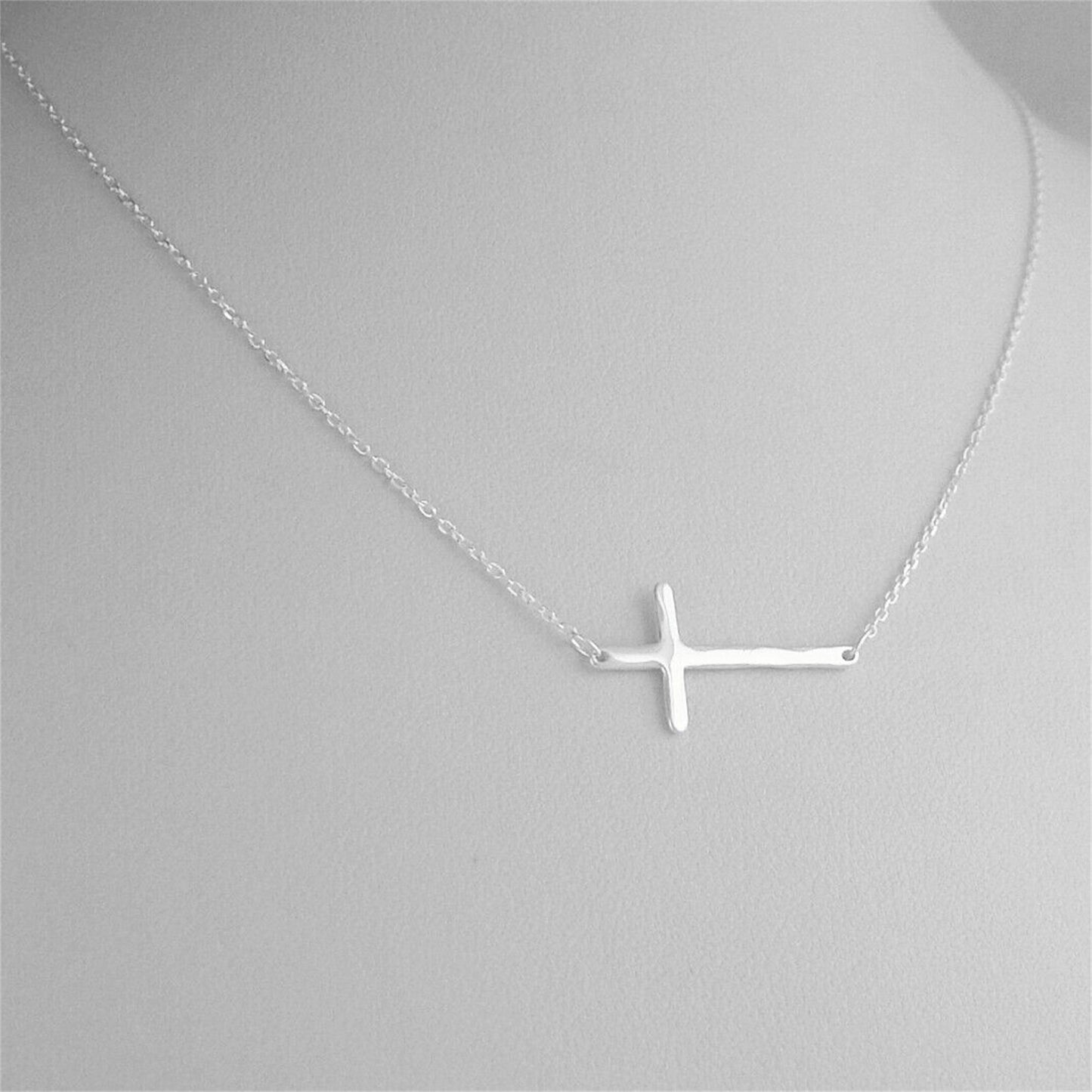 Sterling Silver Reversible Horizontal Sideways Layer Cross Necklace - sugarkittenlondon