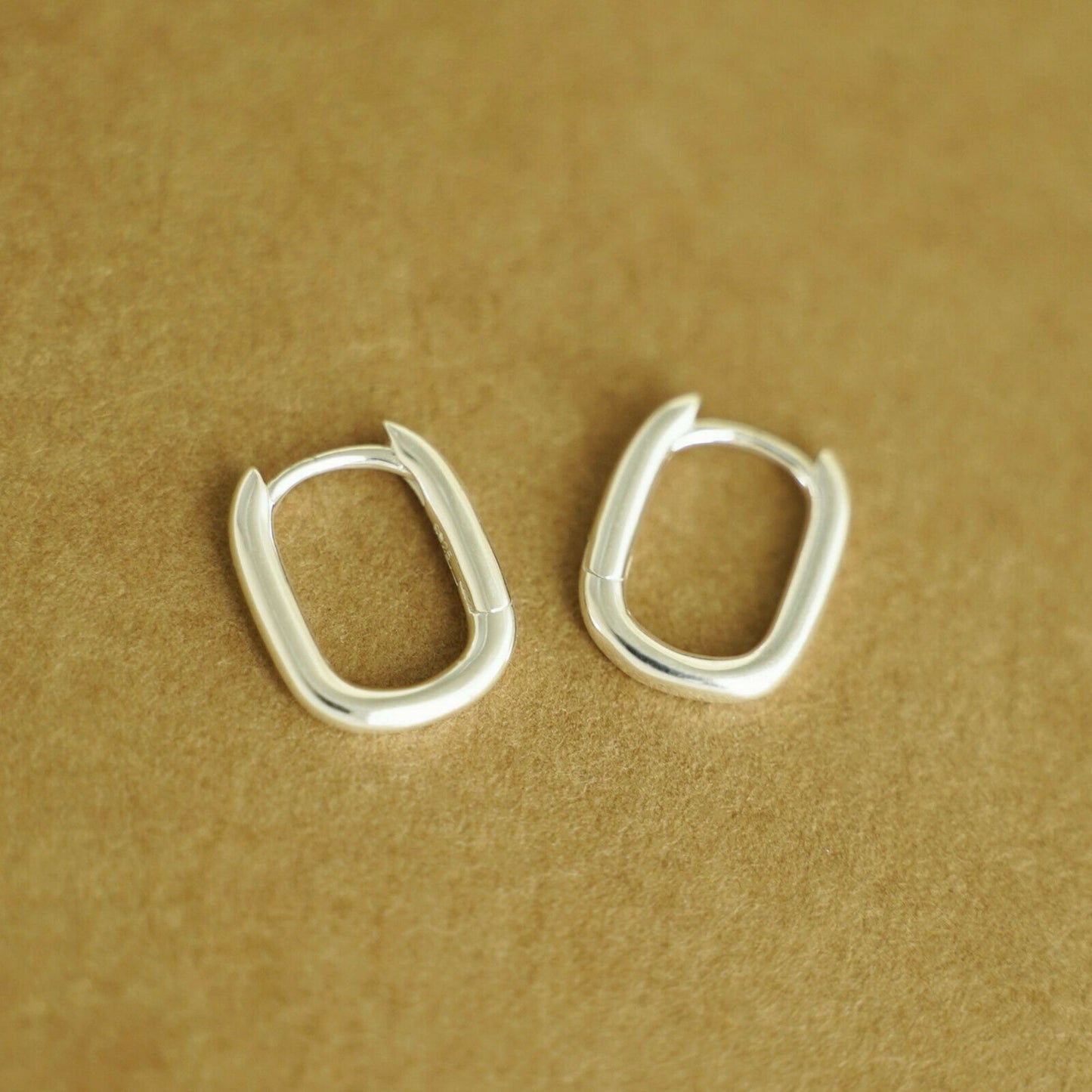Sterling Silver Oval Square Hoop Earrings with Huggie Closure