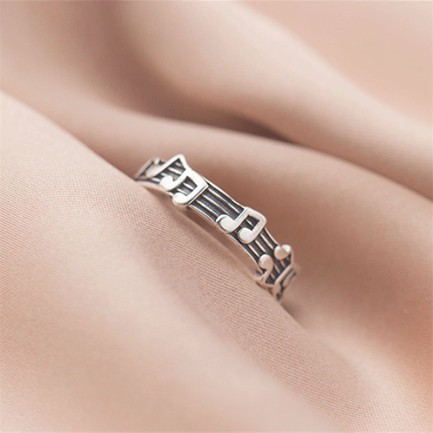 Sterling Silver Oxidized Musical Notes On The Staff Open Band Ring K - O - sugarkittenlondon
